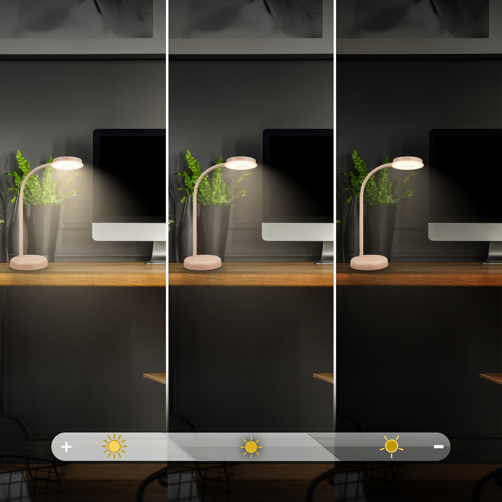 LED-bordlampe Megg, beige, metall, dimmer, 3000 K