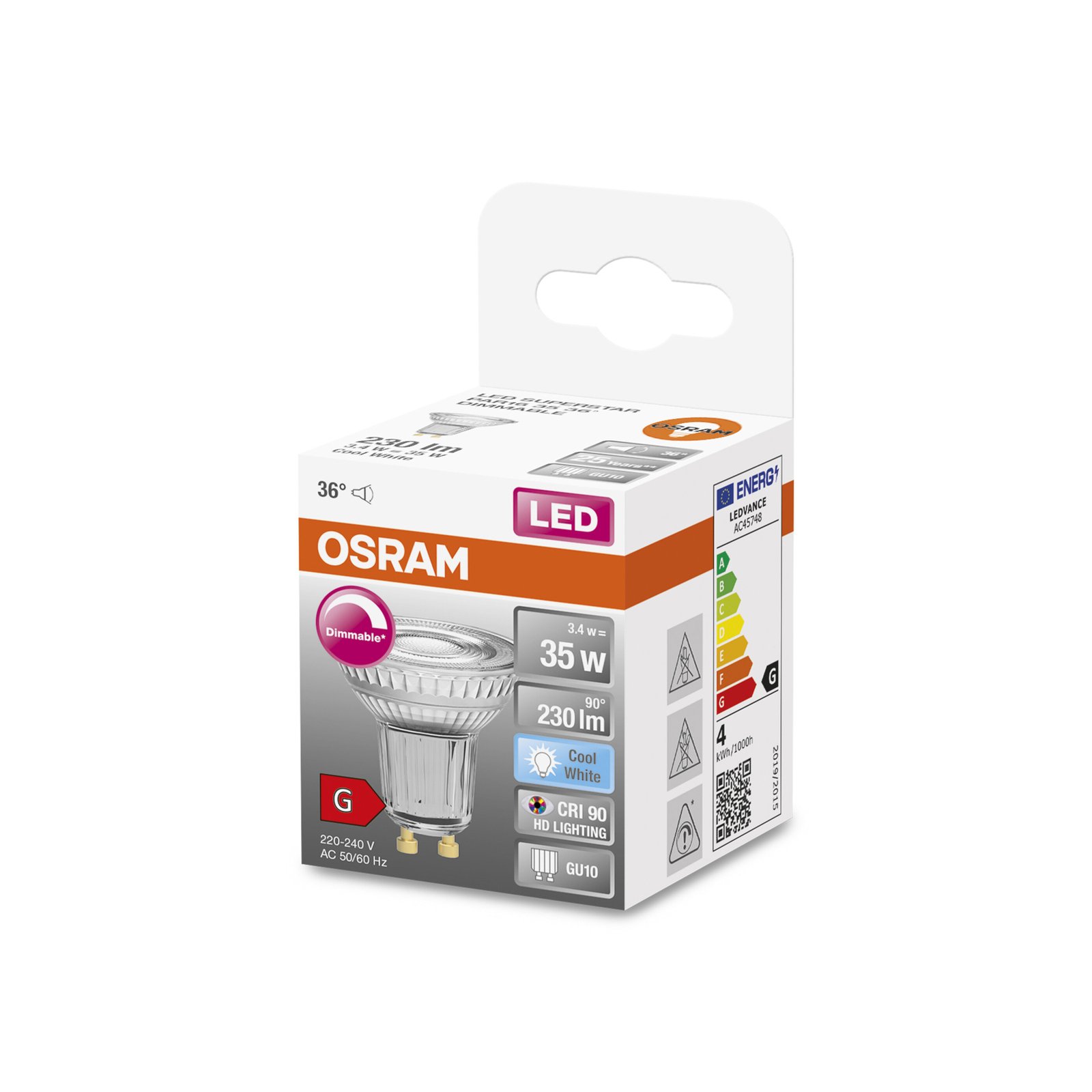 OSRAM reflector LED bulb GU10 3.4 W 940 230 lm dim