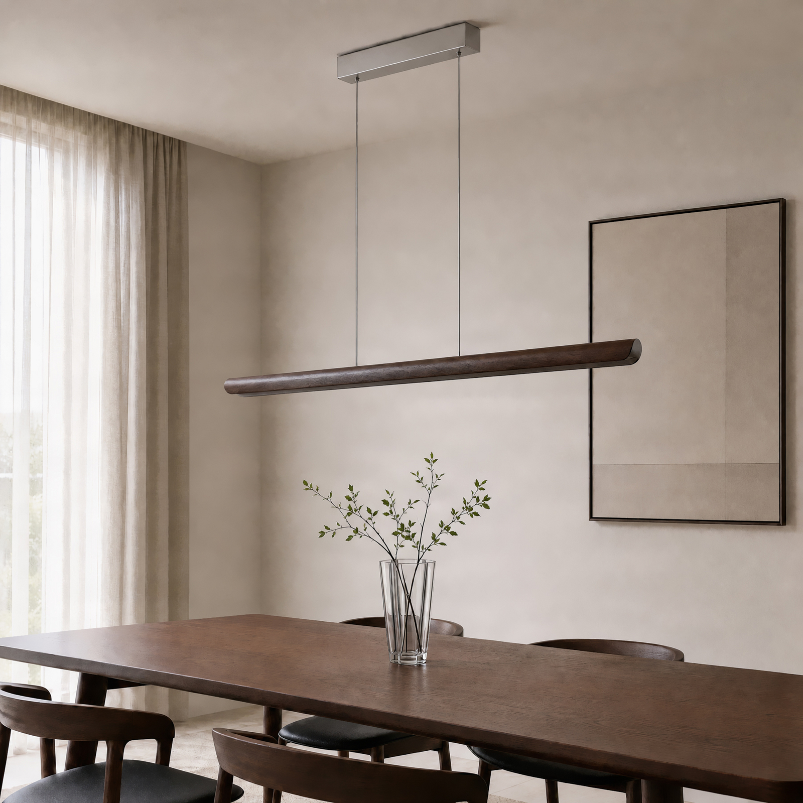 Callahan LED hanging light, walnut, length 115 cm - Lucande Callahan LED hanging light, walnut, length 115 cm - Lucande
