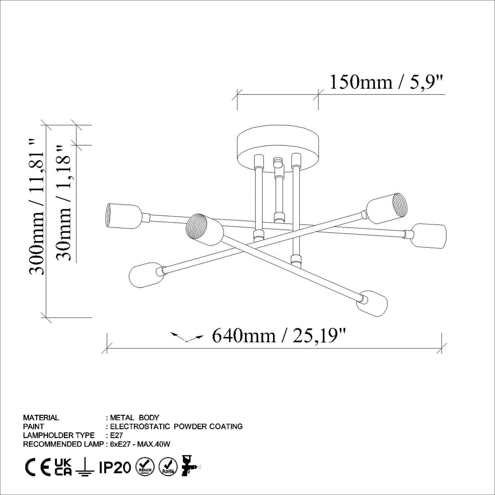 Lampa sufitowa Flower 177, kremowa biel, metal, 6-punktowa