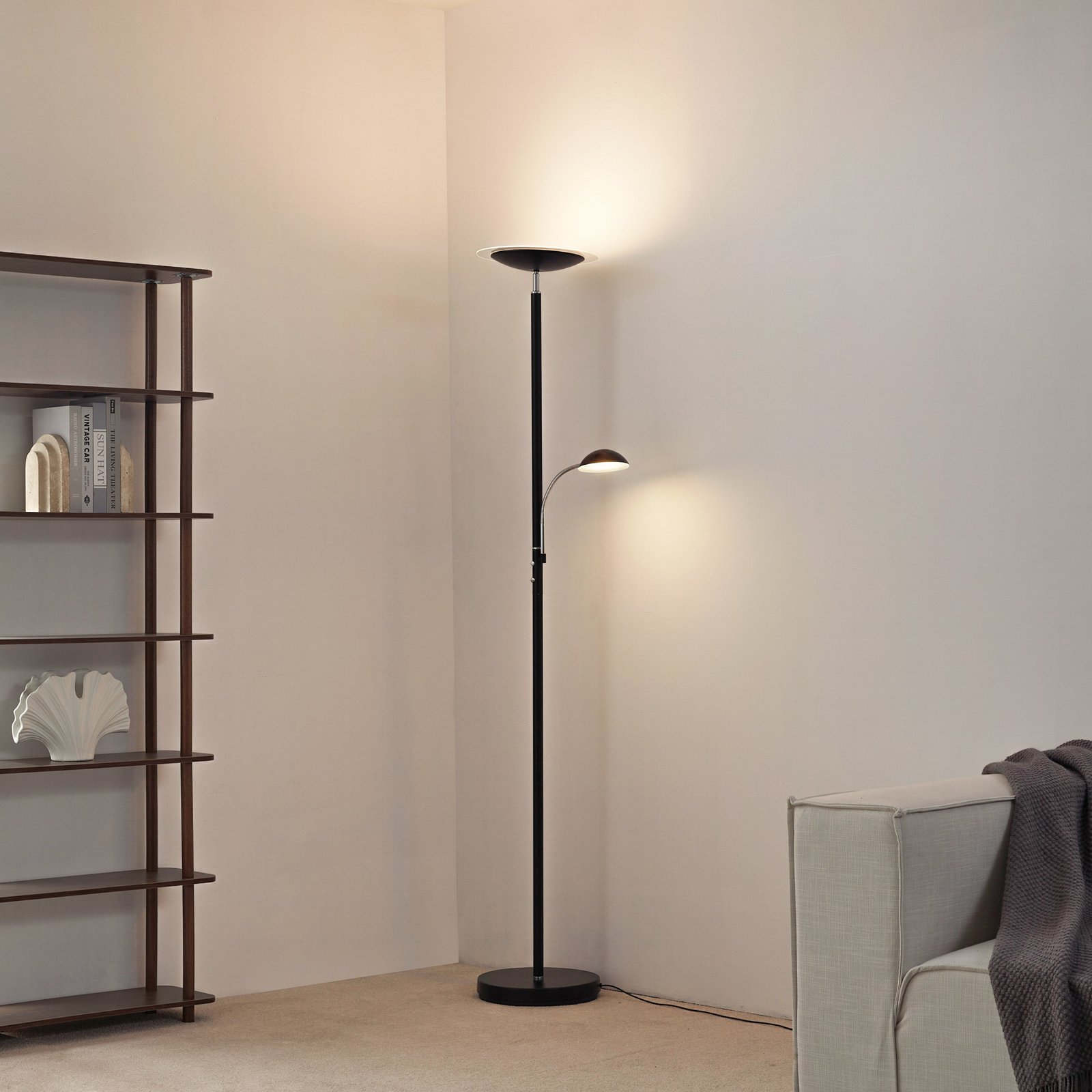 Lindby LED mennyezeti mosó Malea, 180 cm, fekete, olvasókarral