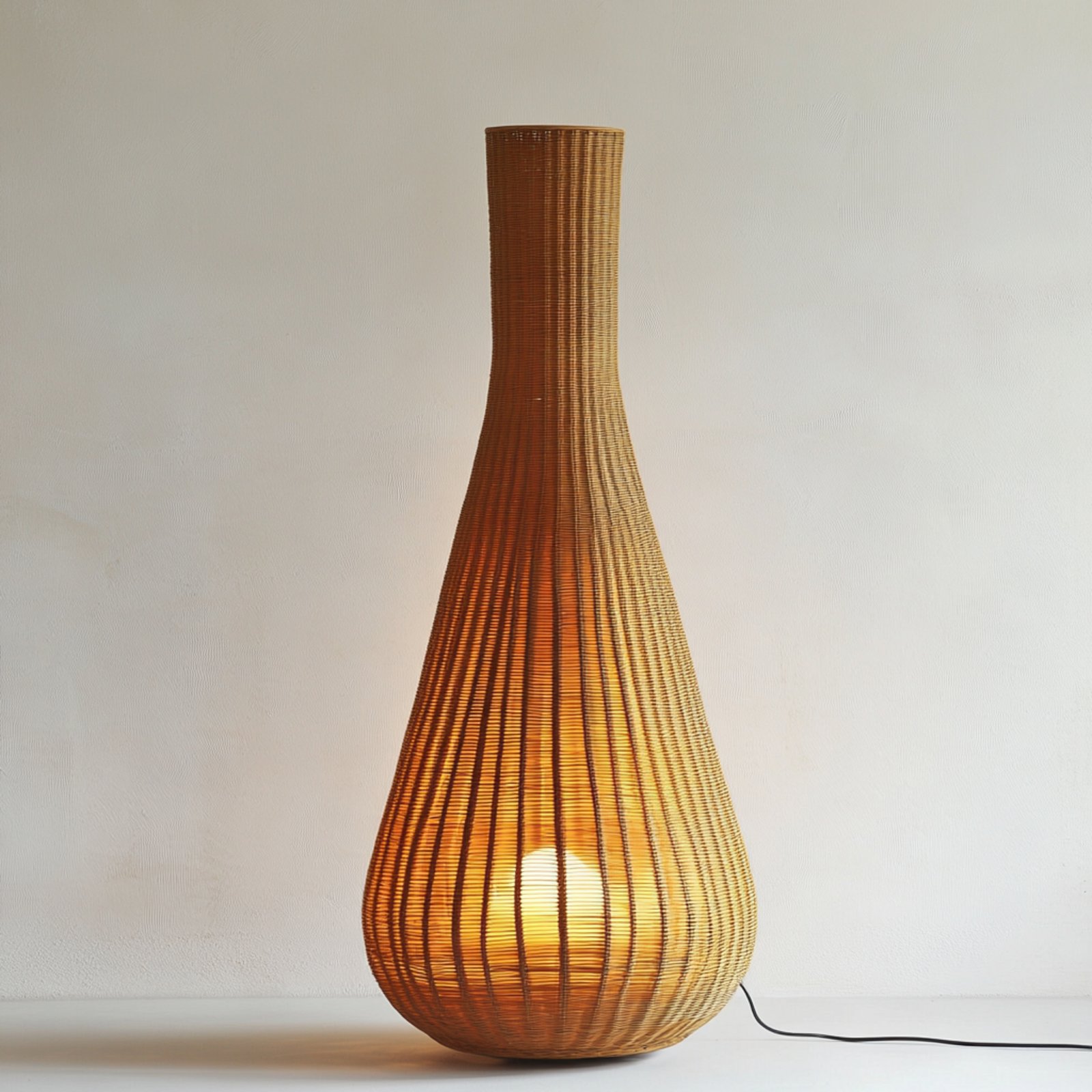 Lampa stojąca Lucande Ratta, rattan, naturalny, wysokość 165cm