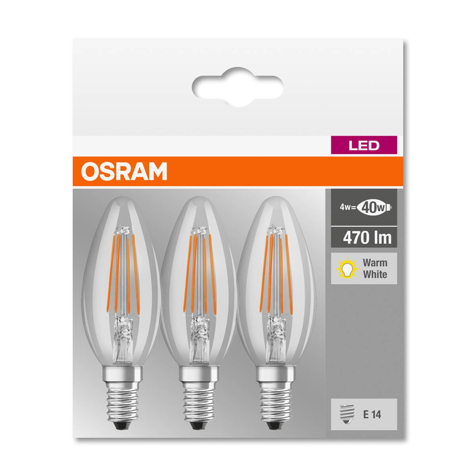 LED žárovka-svíčka E14 4W filament 2 700K sada 3ks