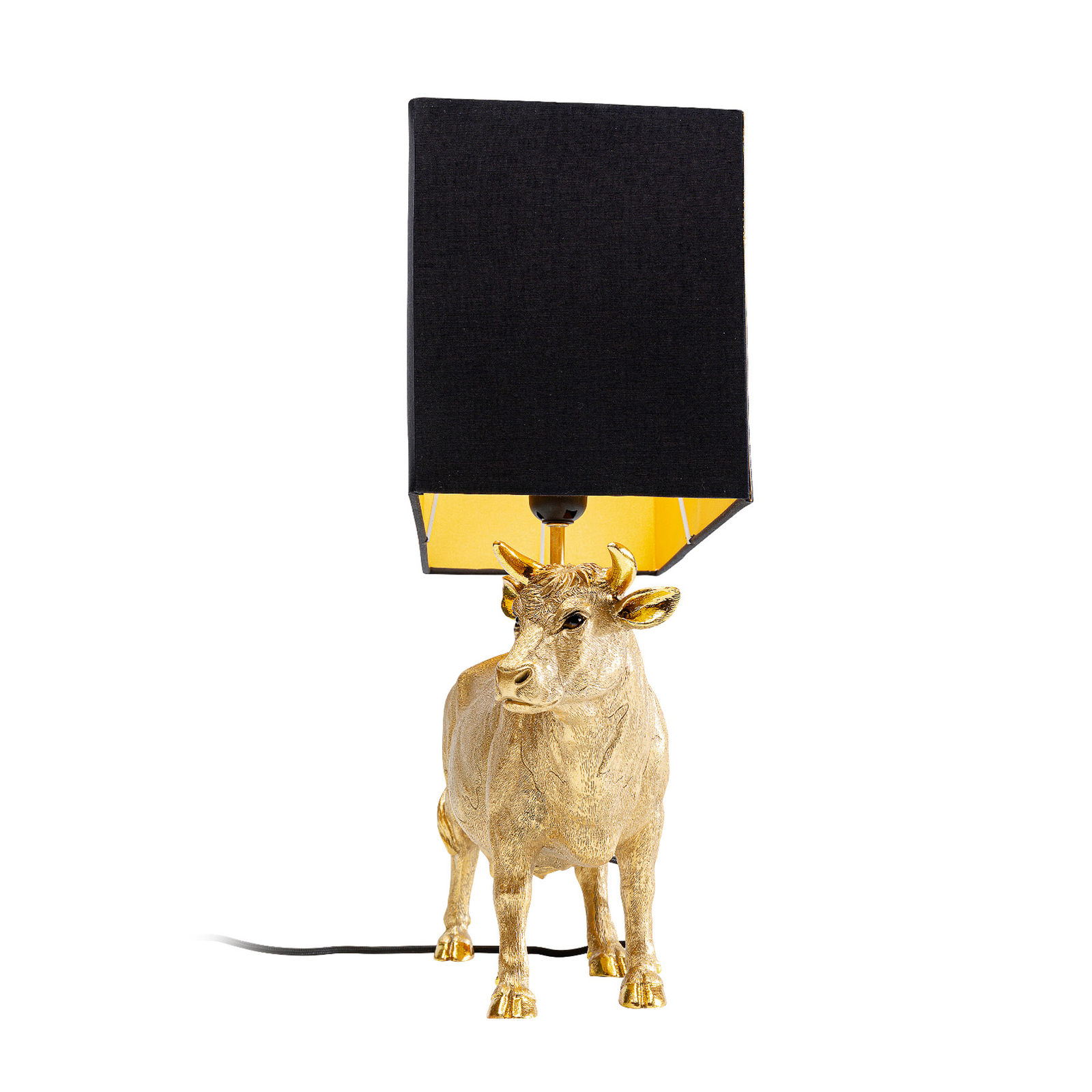 KARE Cow Auksinė stalinė lempa su lininiu gaubtu