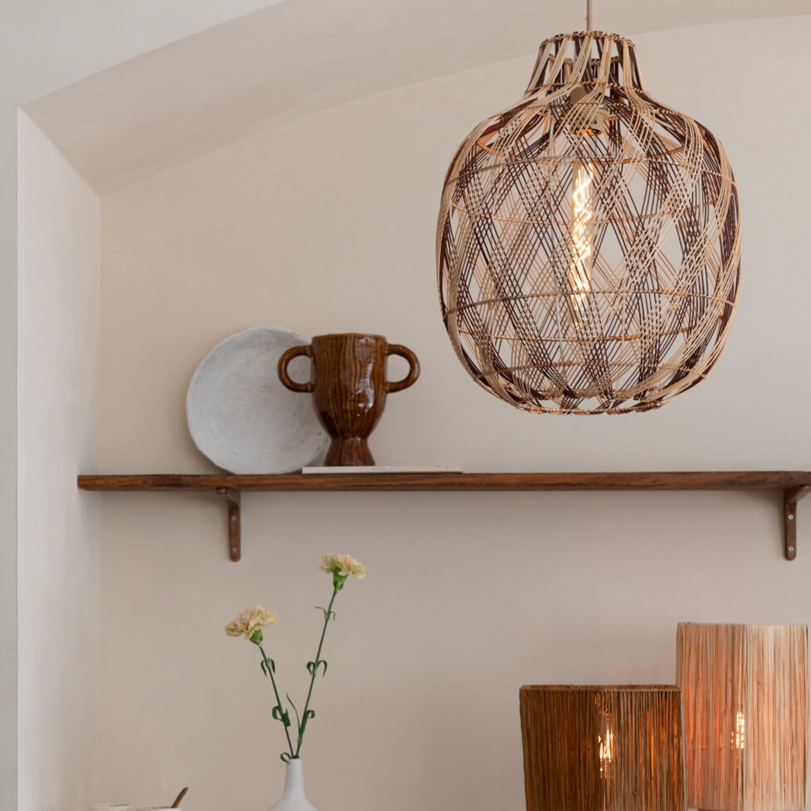 GOOD & MOJO Suspension Mendoza, naturel/rouge, Ø 40 cm, bambou