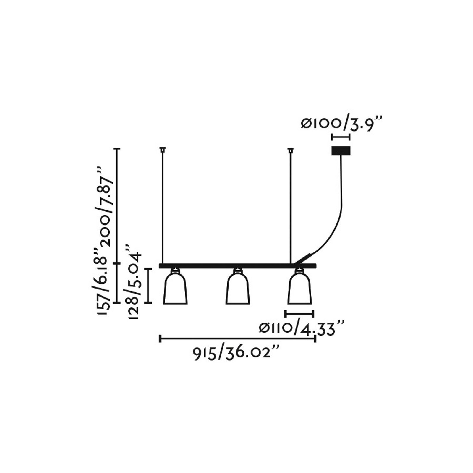 FARO BARCELONA Lampă suspendată Studio roz descentralizată lungime 91 cm 3 becuri. - Camera de zi / sufragerie - roz negru - Metal