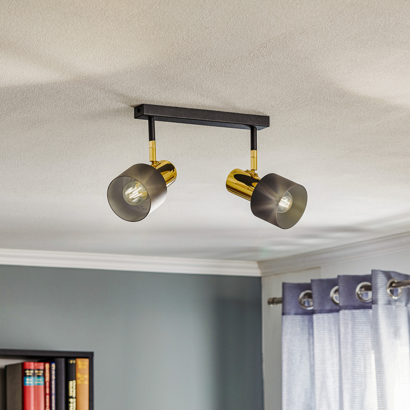Destin ceiling spotlight, two-bulb black/brass