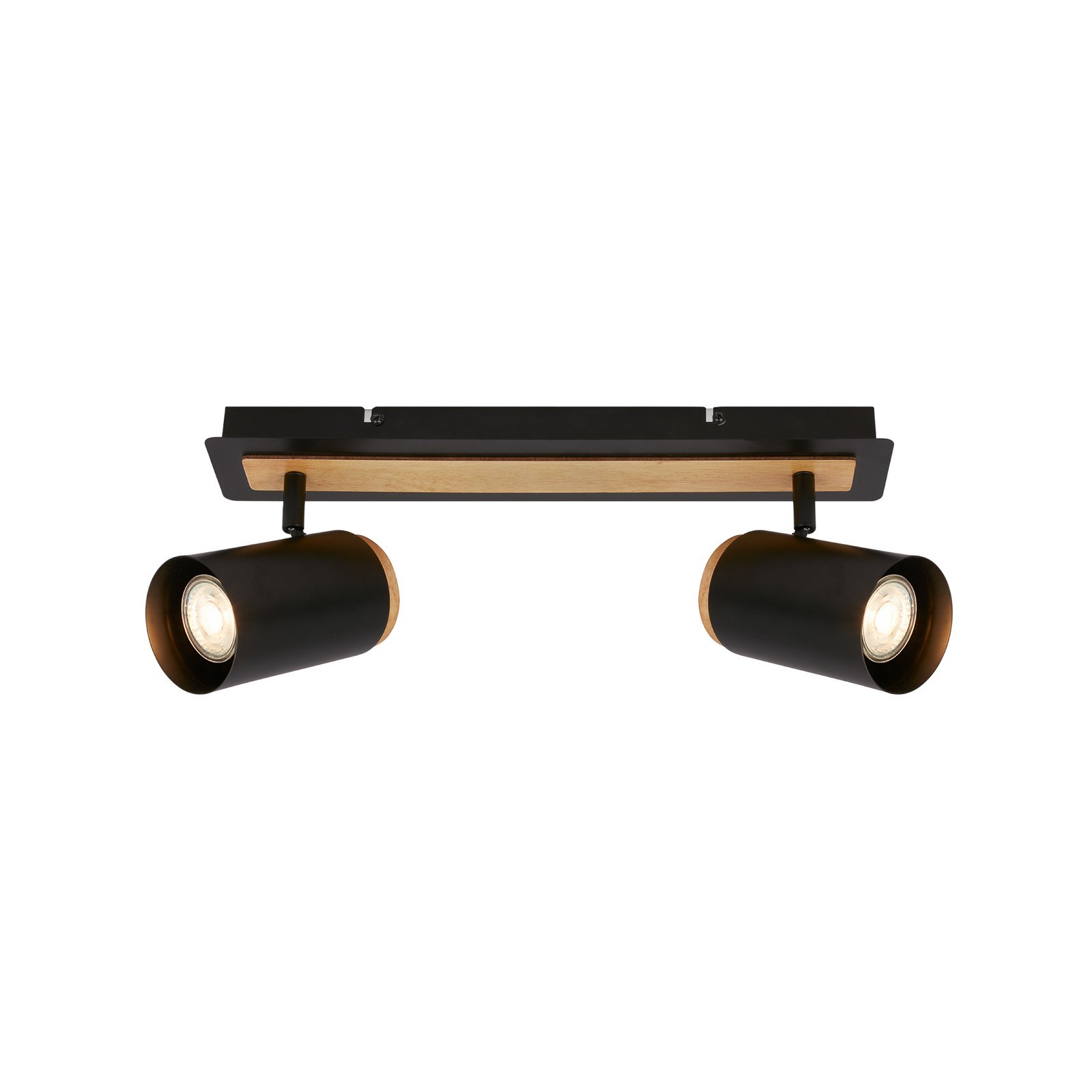Downlight Duta, longitud 40 cm, negro/color madera, 2 luces.
