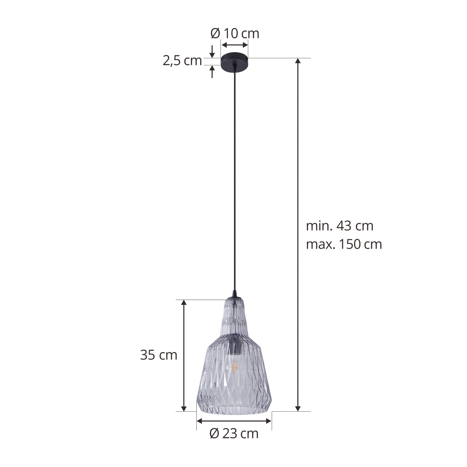 Lindby pendant light Belarion, grey, 1-bulb, glass, Ø 23 cm