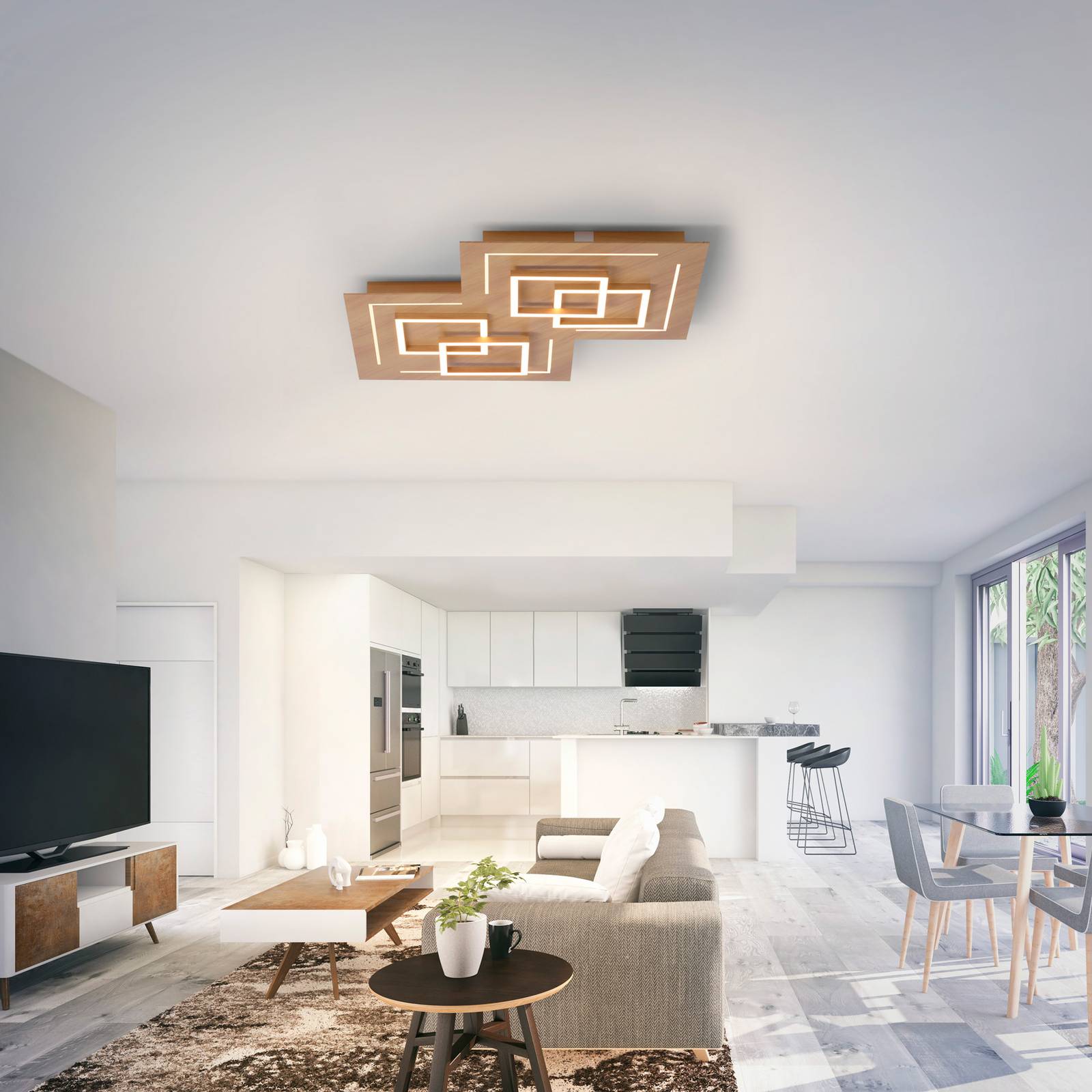 Image of Q-Smart-Home Paul Neuhaus Q-LINEA plafond LED décor bois 60cm 4012248352007