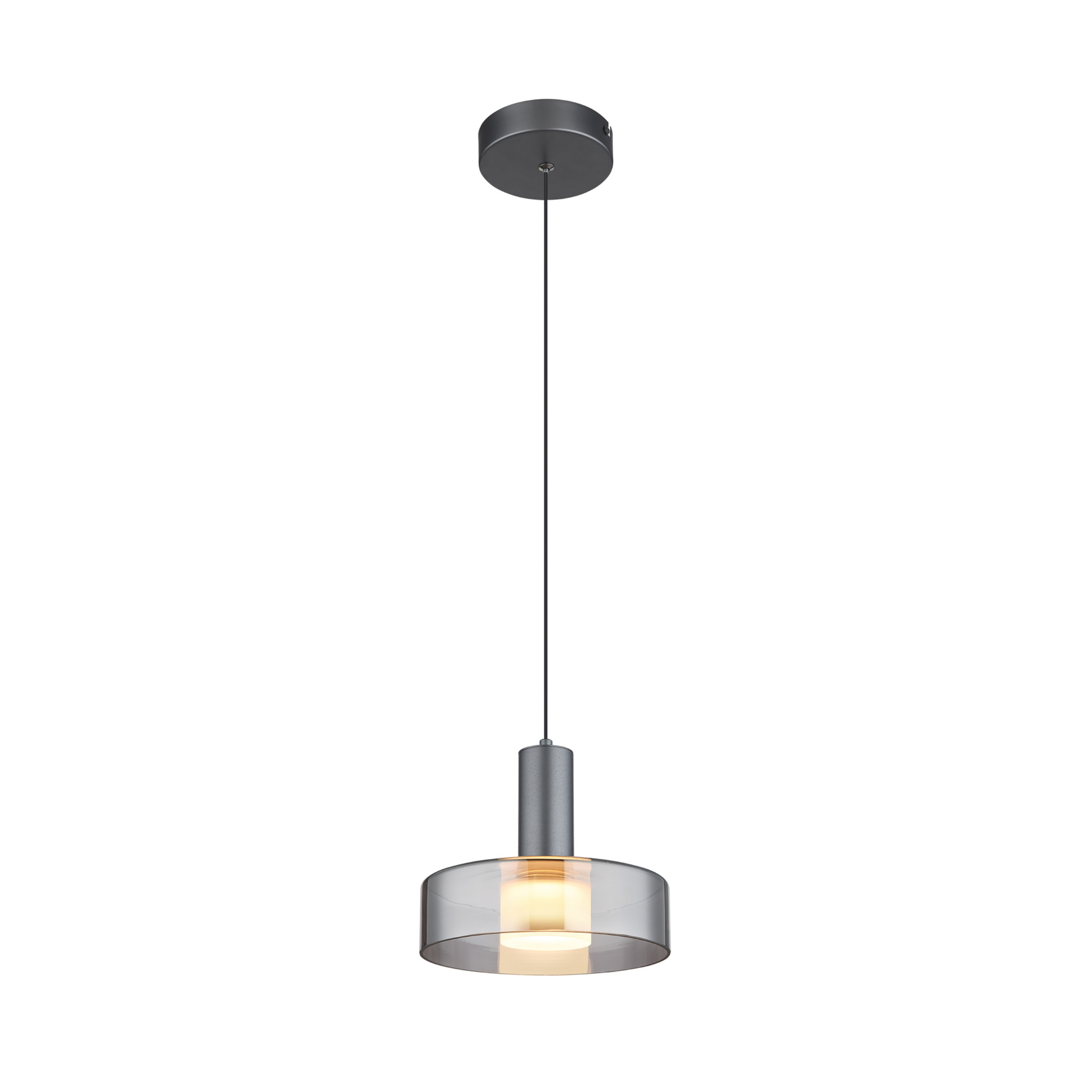 Висяща LED лампа Grant, Ø 22 cm, опушено сиво, стъкло