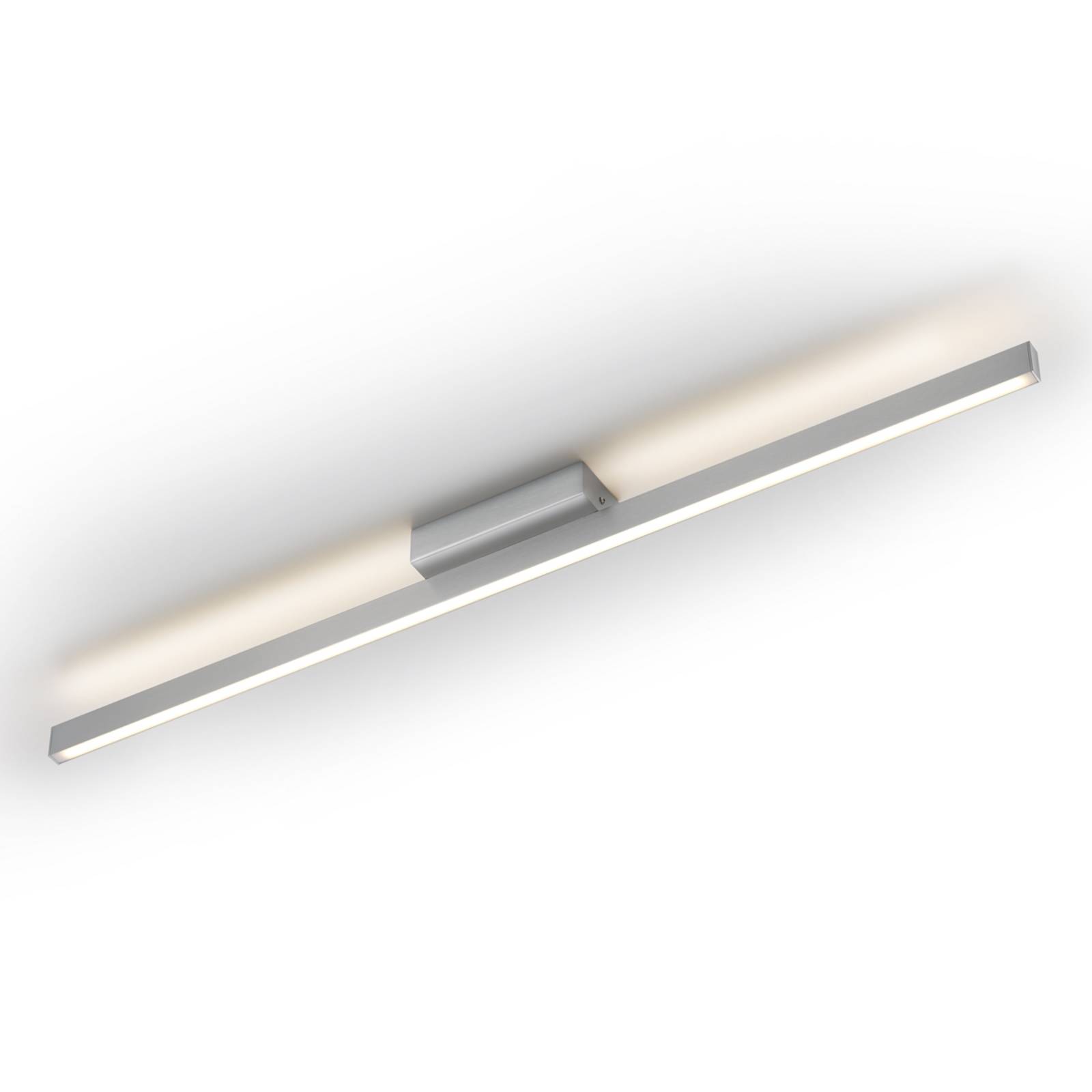 Nickelfarbene, schmale LED-Deckenleuchte Manilo