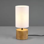 Woody table lamp, natural wood, fabric, cylinder