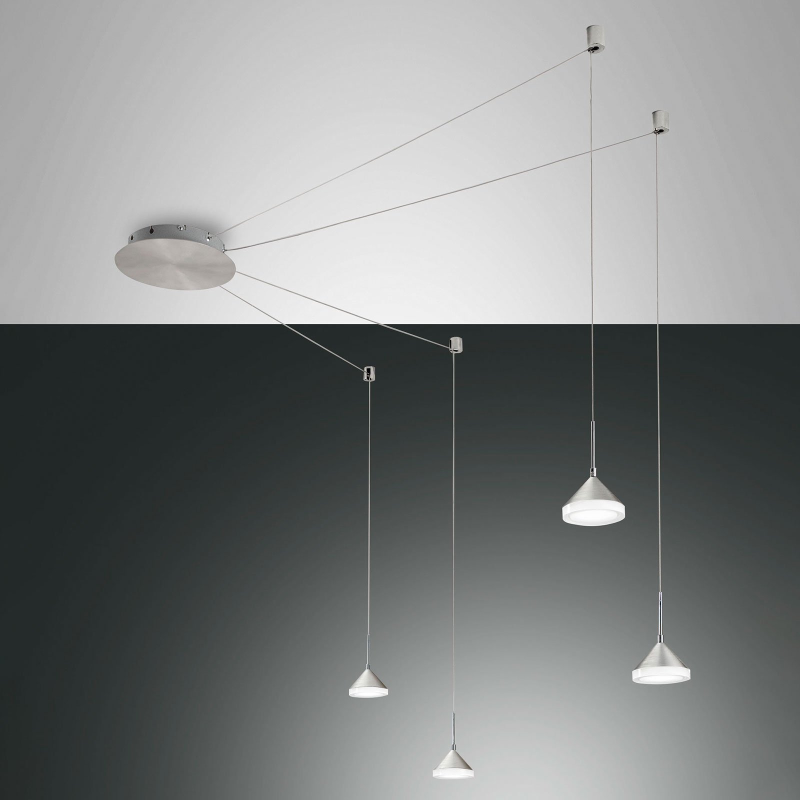Isabella LED pendant light, 4-bulb, aluminium