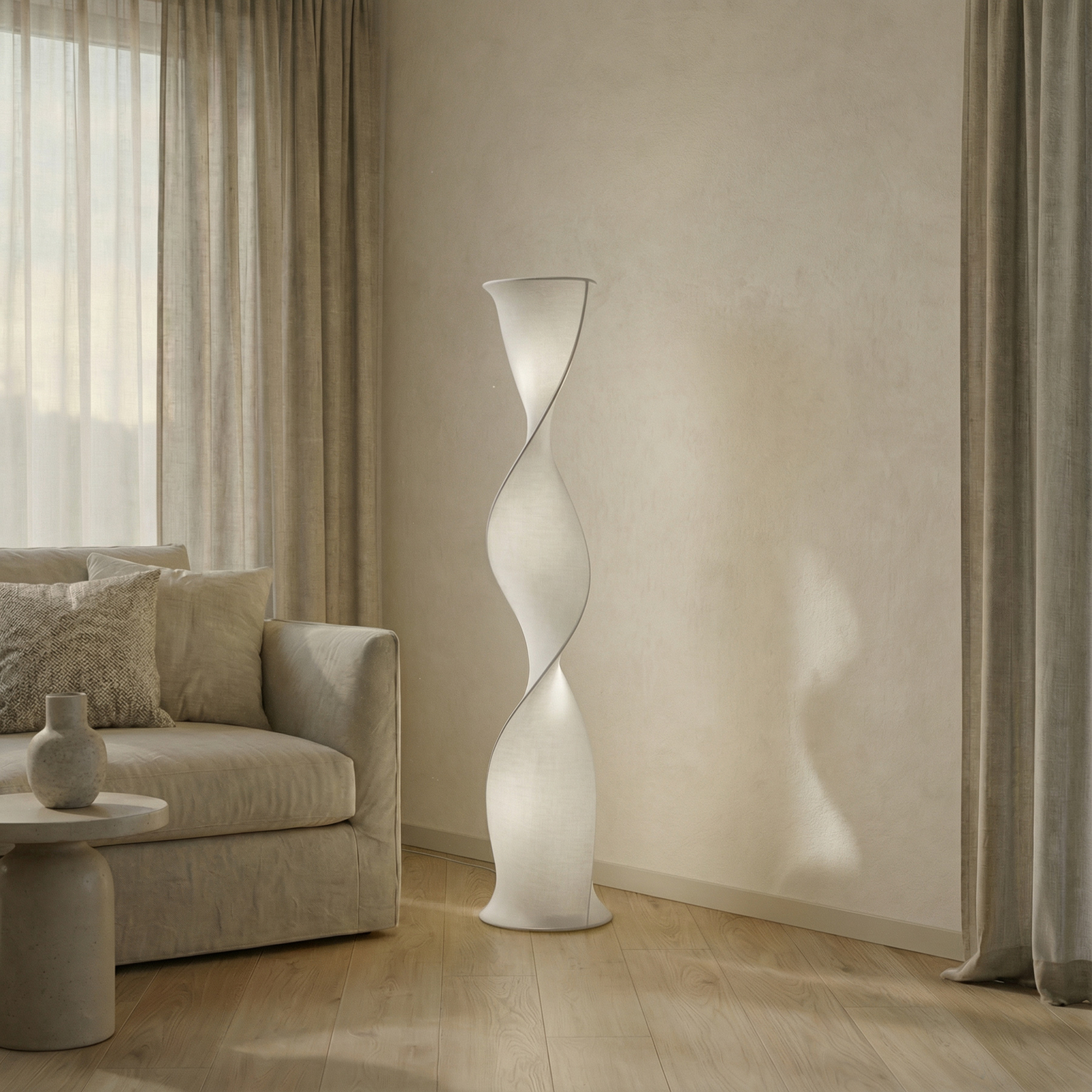 Novelle LED podna lampa, bijela, CCT, V 137 cm, Ø 29 cm - Lucande