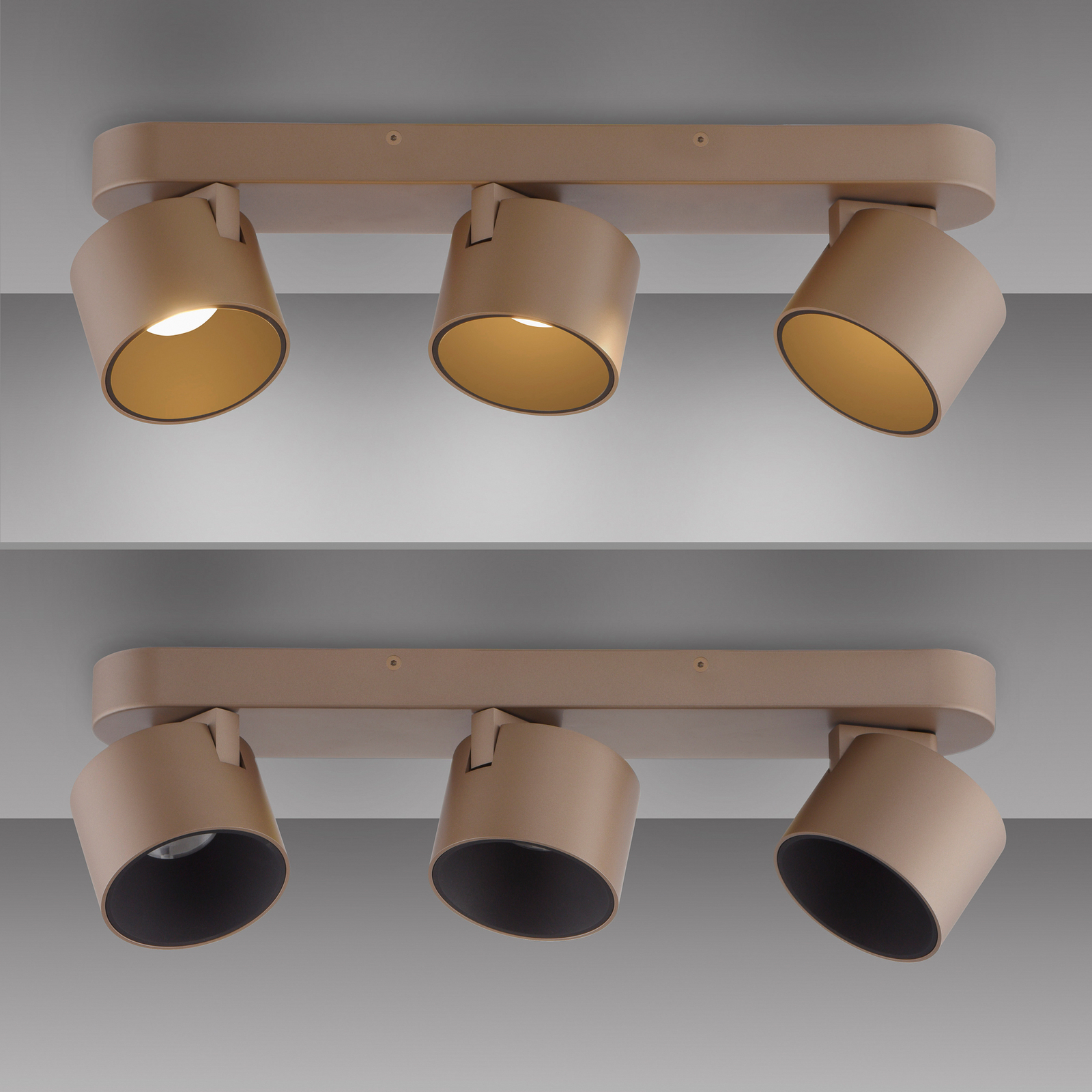 PURE LED тавански спот Cup, бронзов цвят, 56 cm, метал, 3-крилен.