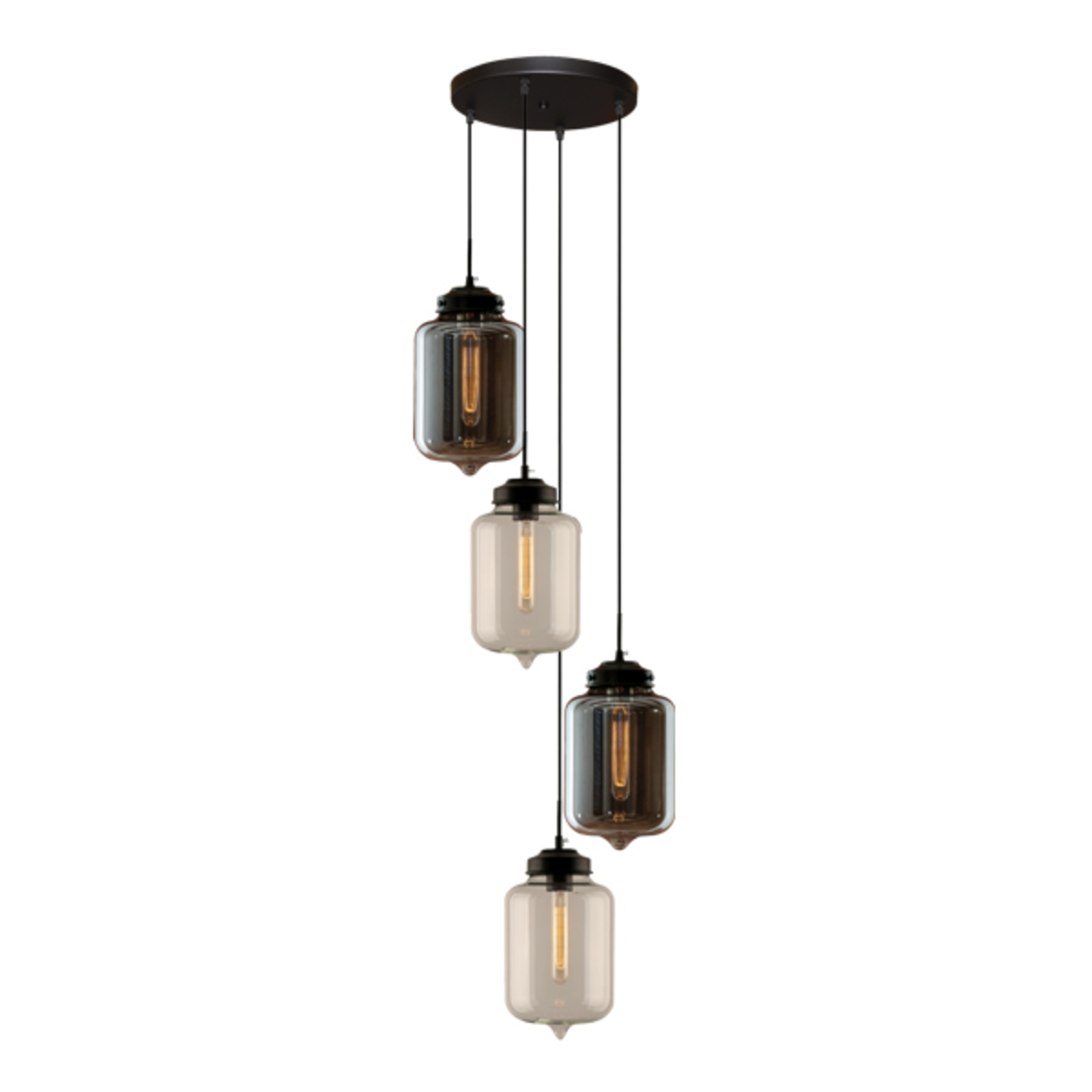 ALTAVOLA DESIGN LA011 hanging light 4-bulb smoky grey/clear, for Living / Dining Room, aluminium, glass, E27, 60 W, energy efficiency: A++, W: 50 cm