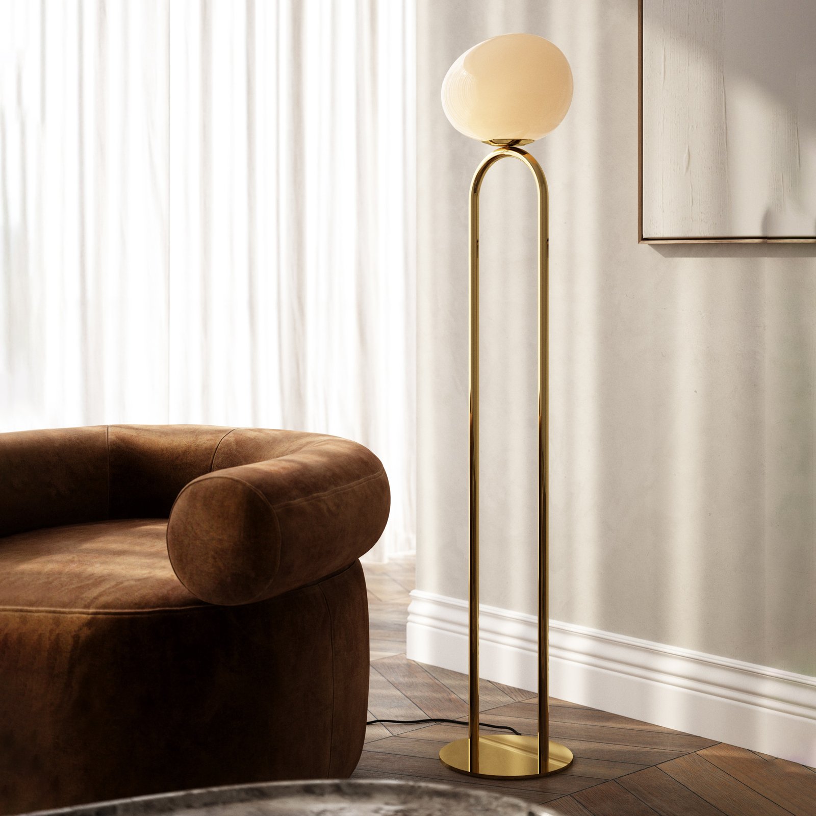 Shapes floor lamp, glass lampshade, white/brass