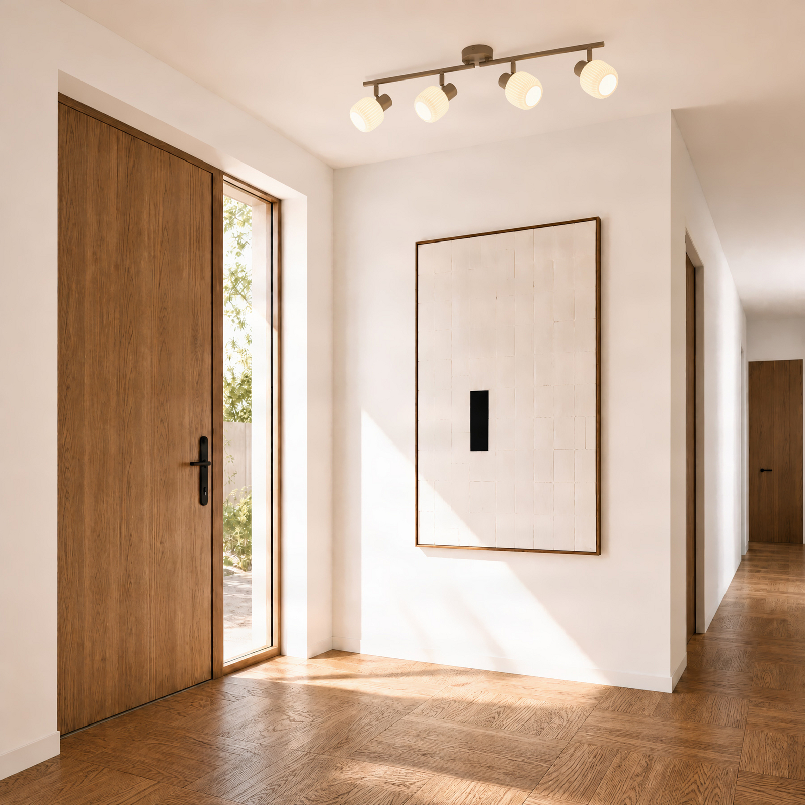 Nola plafondspot Evey, lengte 83 cm, 4-lamps, wit/beige Nola plafondspot Evey, lengte 83 cm, 4-lamps, wit/beige
