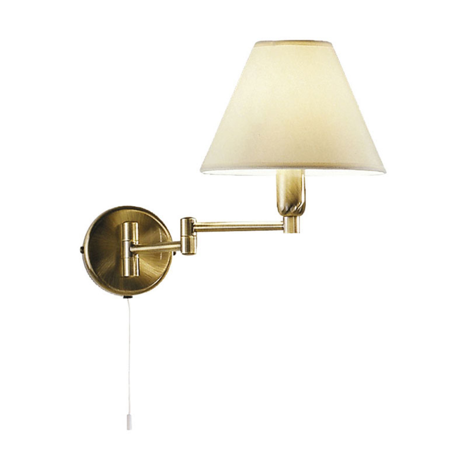 Wandlampe Hilton, weißer Textilschirm, altmessing