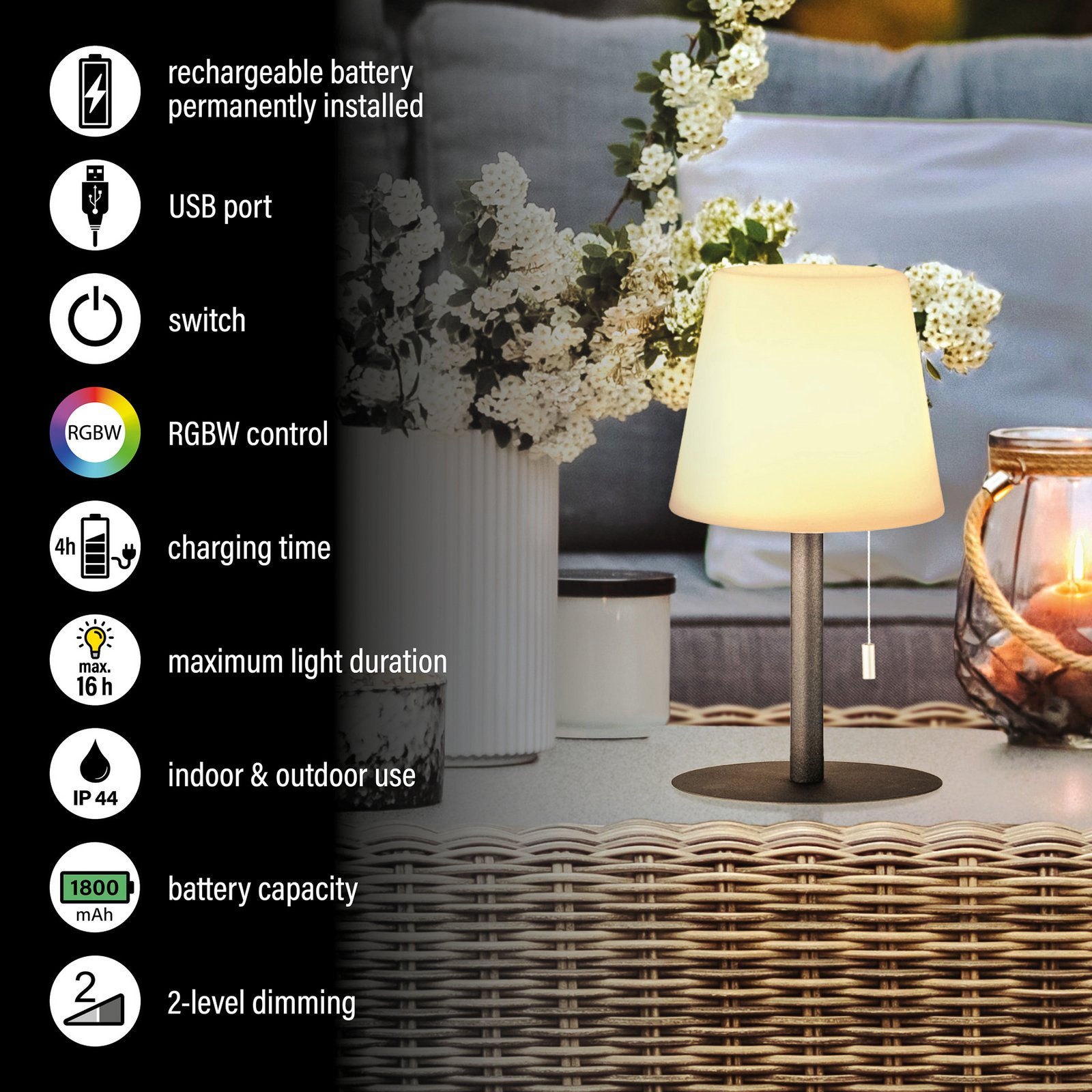 LED-Tischleuchte Garden, dimmbar, mit Farbwechsel