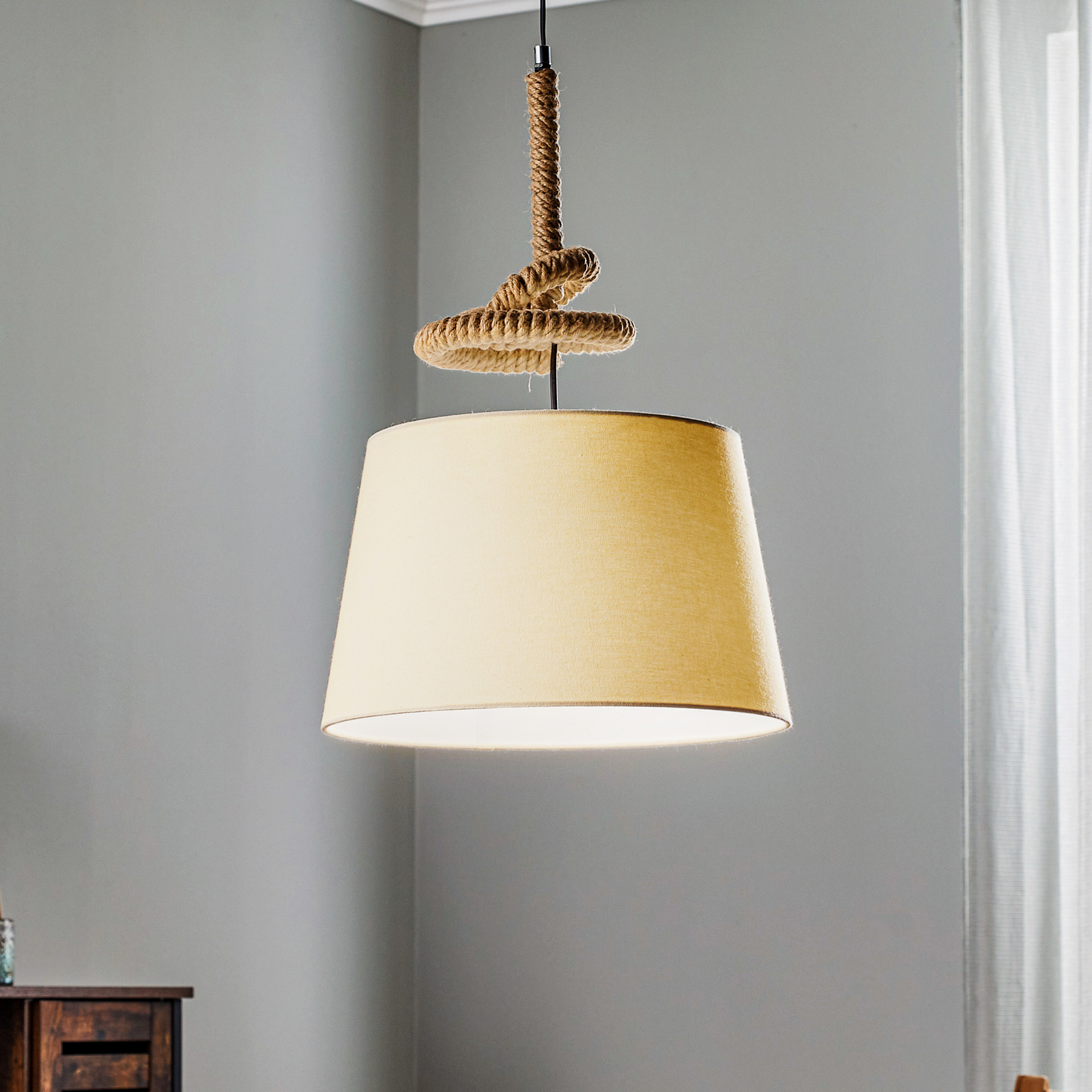 Corda pendant light with fabric shade Rope knot