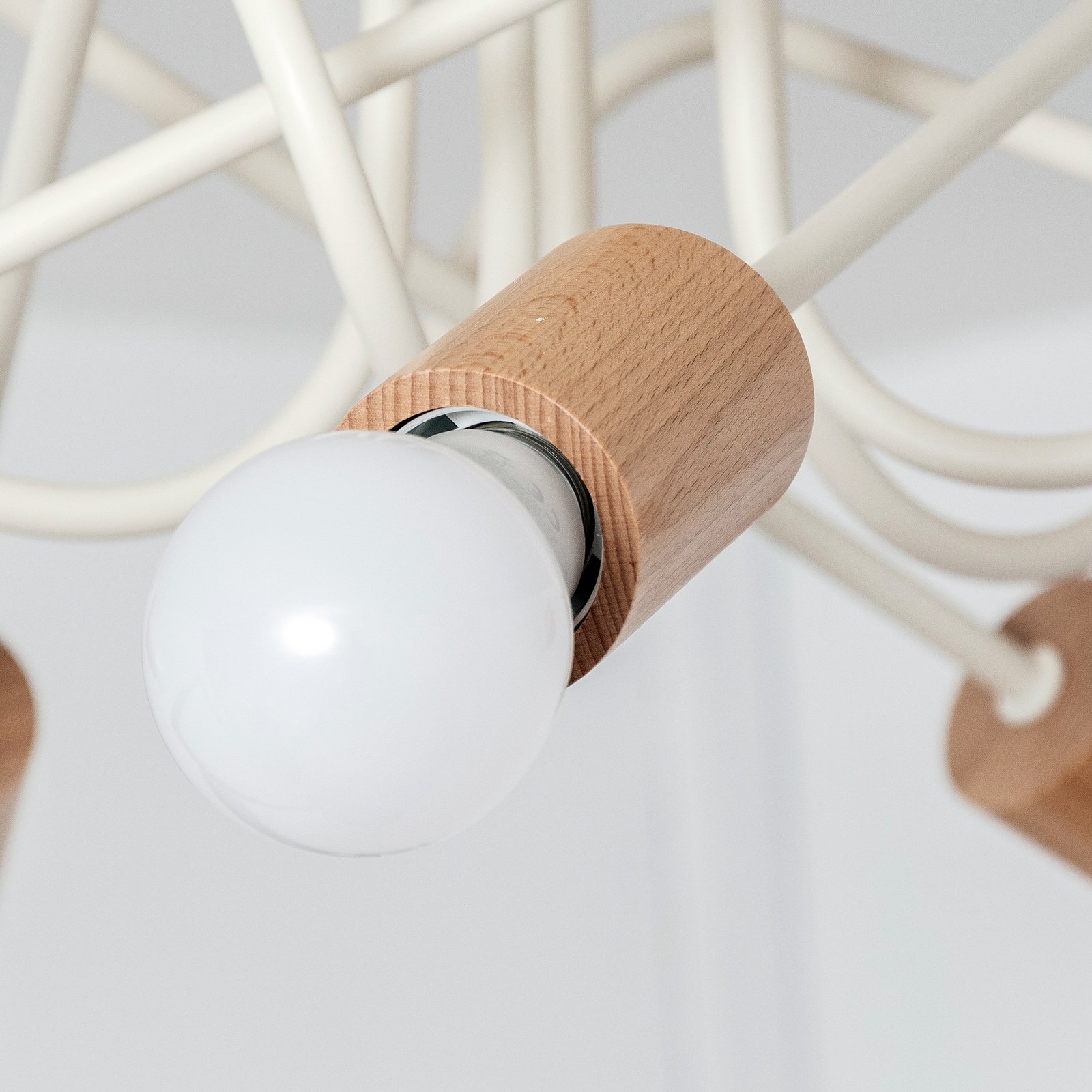 Plafonnier Oxford, beige sable, bois, métal, à 5 lampes, Ø 47 cm