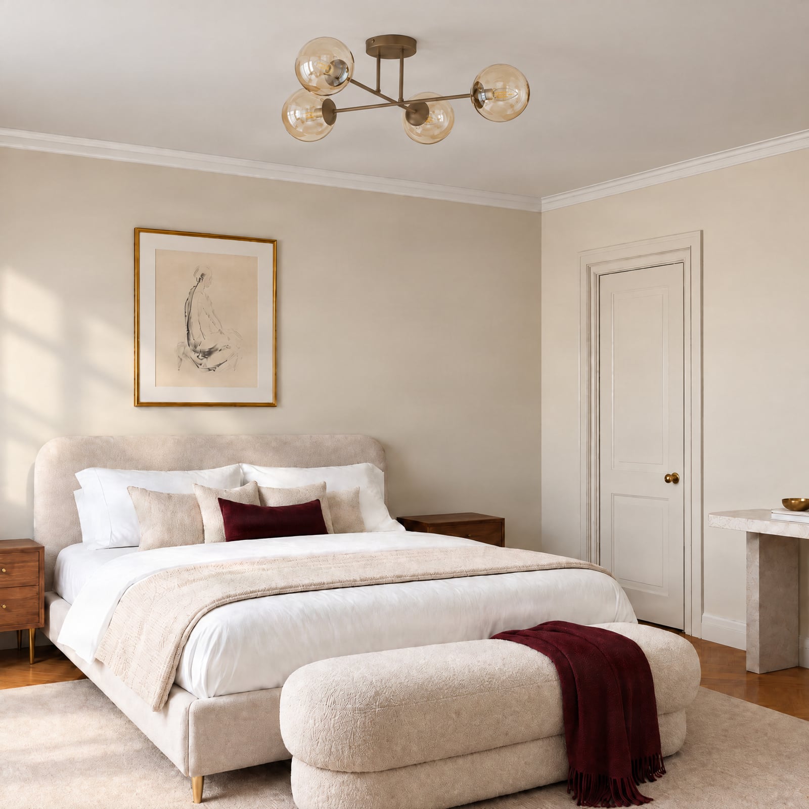 Plafoniera ROMA, beige, lunghezza 75 cm, a 4 luci, vetro/metallo Plafoniera ROMA, beige, lunghezza 75 cm, a 4 luci, vetro/metallo