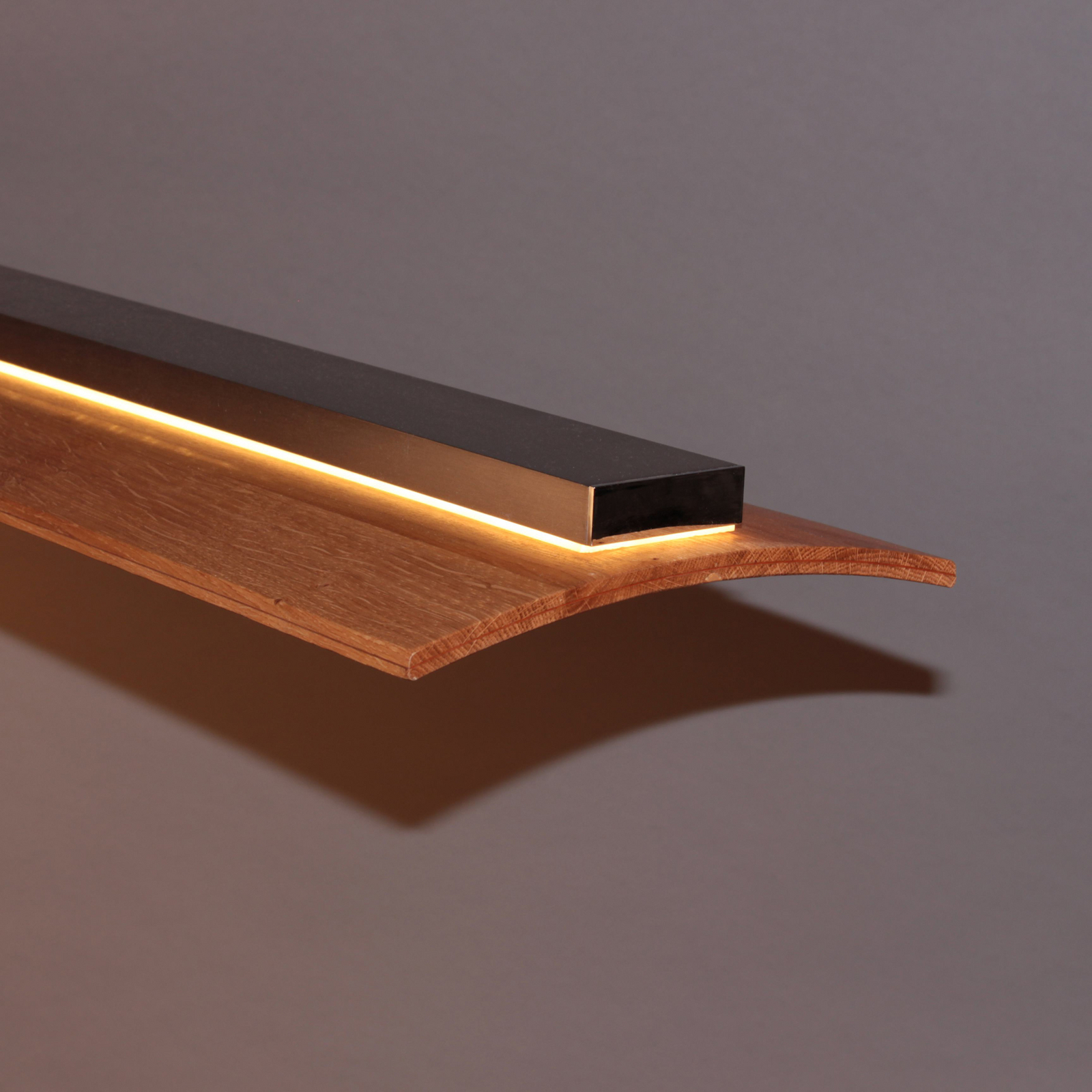 Lámpara colgante LED Shine-Wood, madera de roble/níquel, 125 cm, CCT