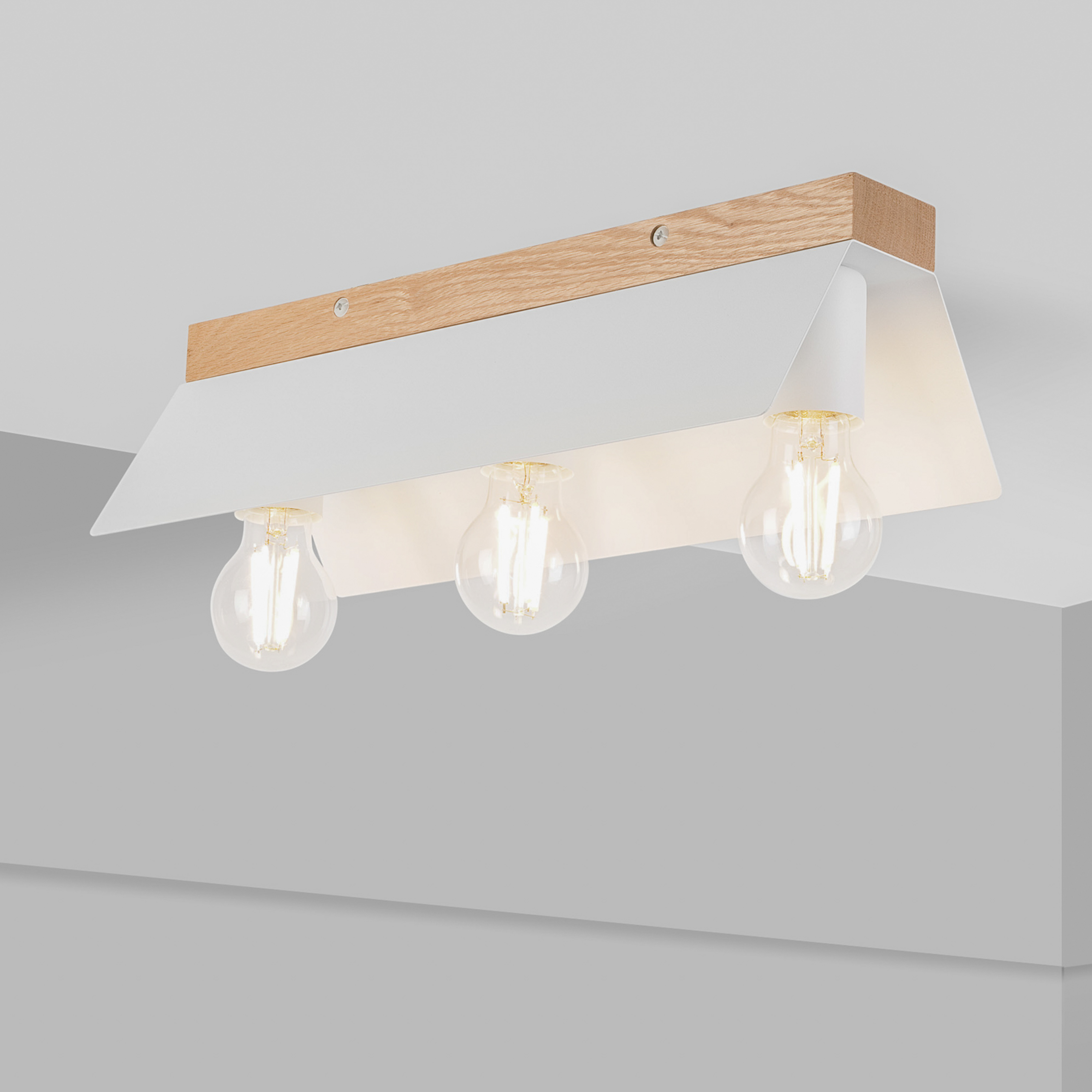 Deckenlampe Esme, weiß, Länge 40 cm, Metall/Holz, 3-flammig
