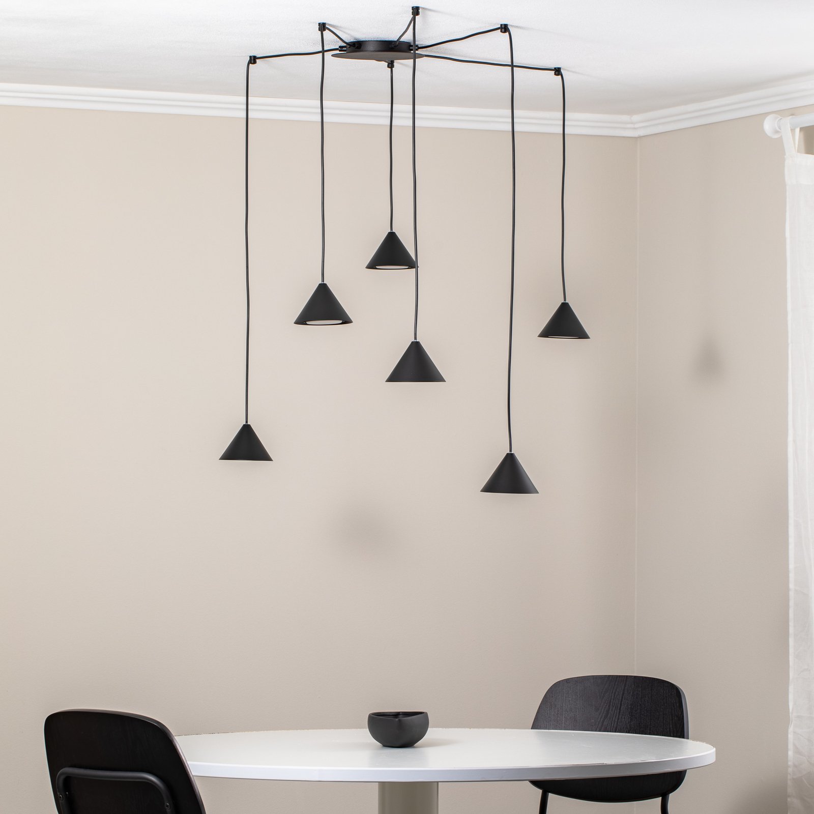 Candeeiro suspenso Elit Spider, 6 lâmpadas, preto, metal