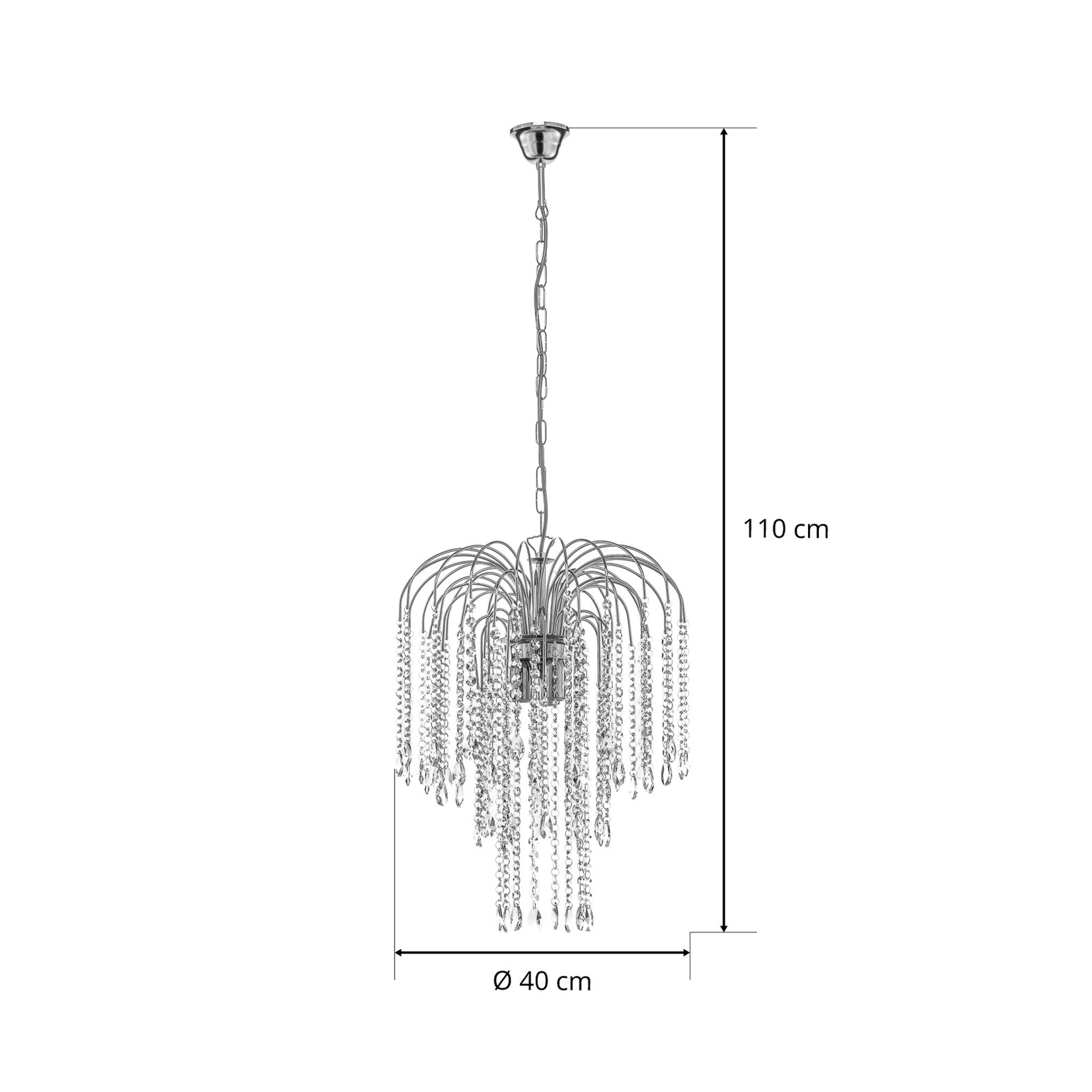 Hanglamp Pioggia met kristal-regen Ø40cm chroom