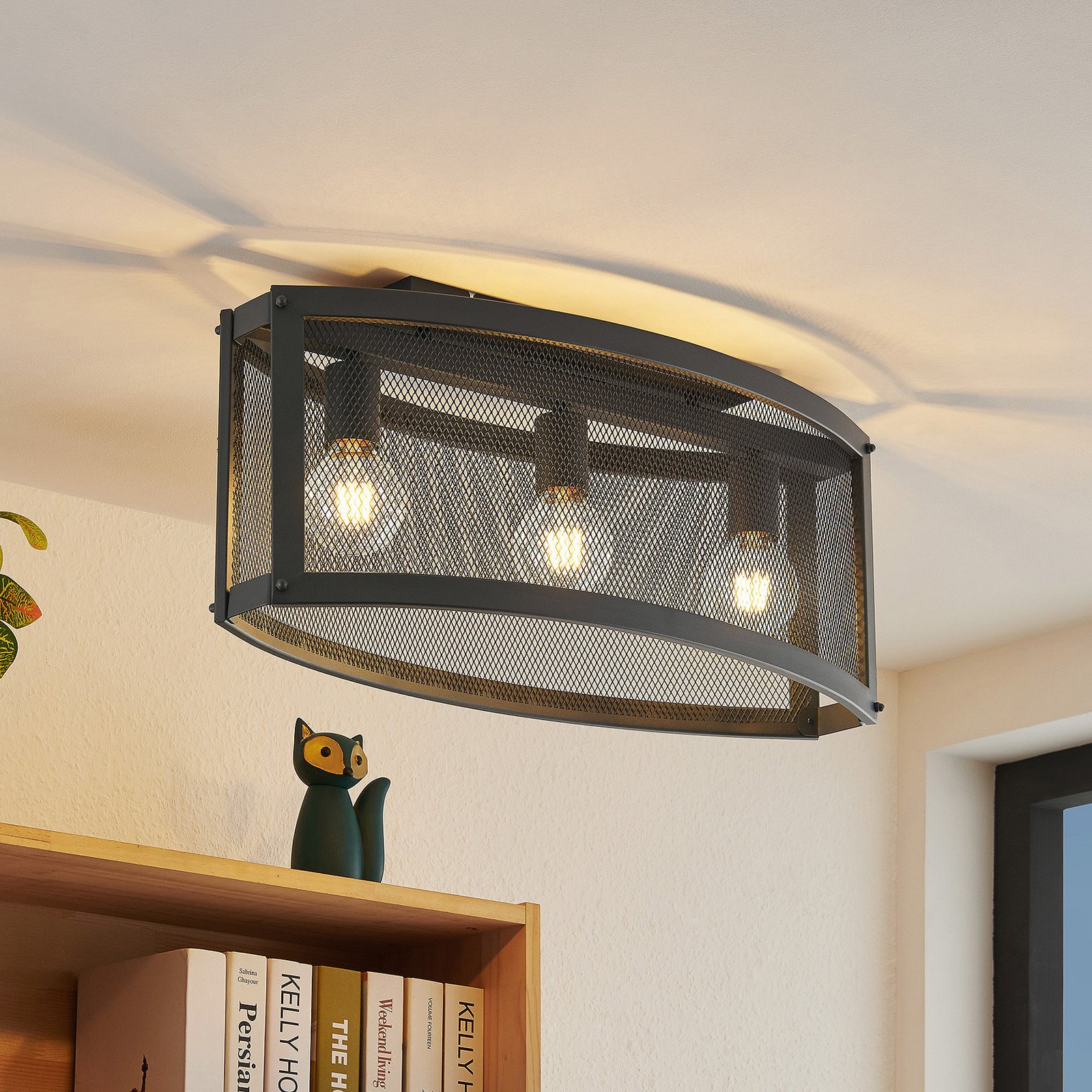 Lindby Mizgin plafonieră cu grilă cu 3 becuri - Camera de zi / sufragerie - Casă de țară / Rustic - negru - Metal