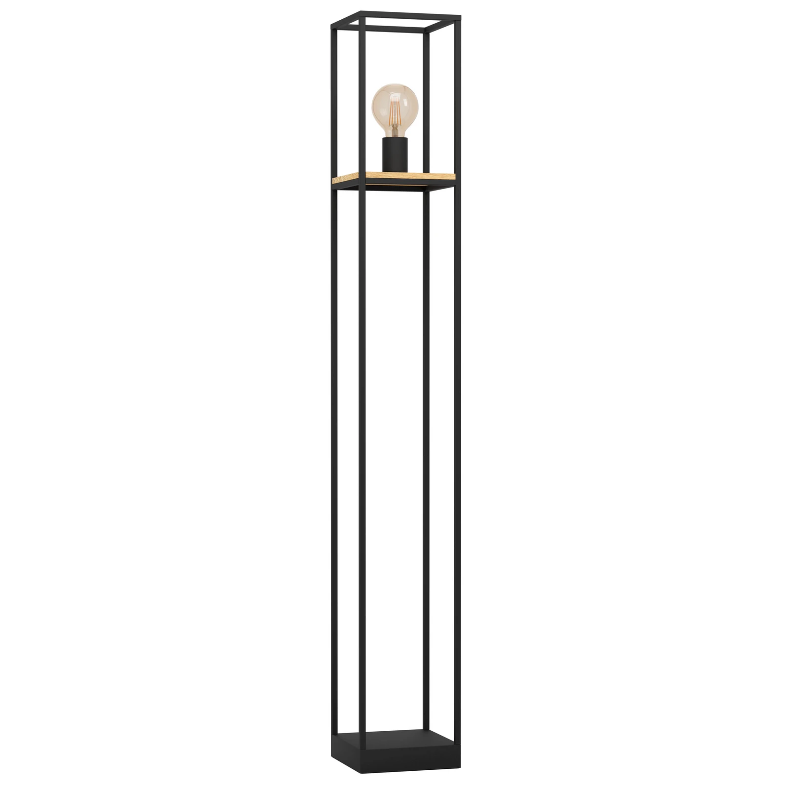 Stojacia lampa Libertad, výška 128,5 cm, čierna/drevo, oceľ