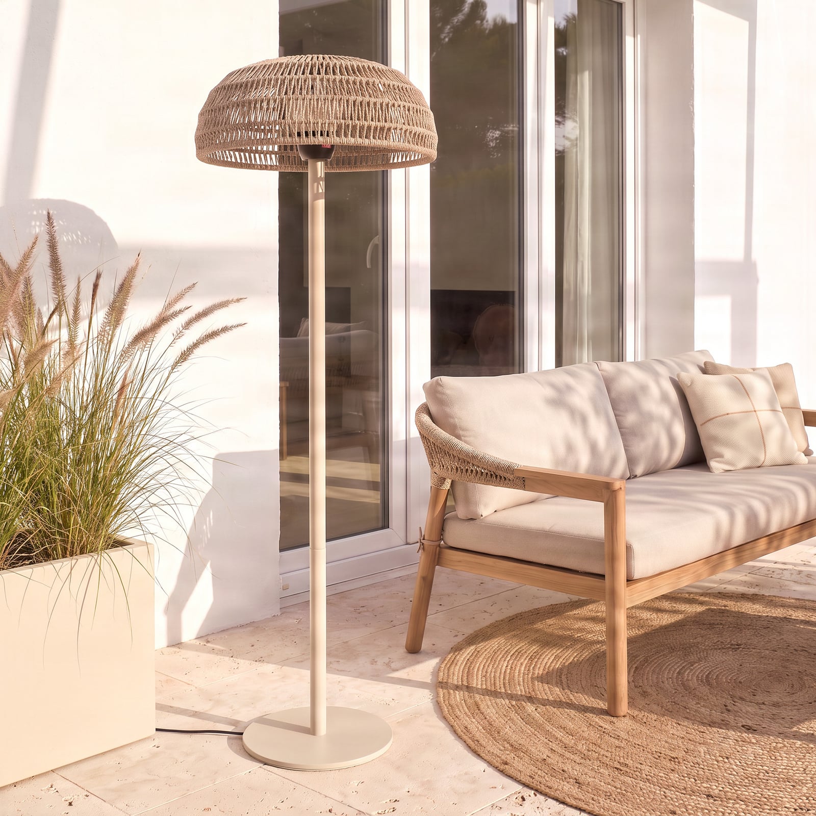 Radiateur rayonnant sur pied Calenza, couleur sable, 200 cm, 3 niveaux de