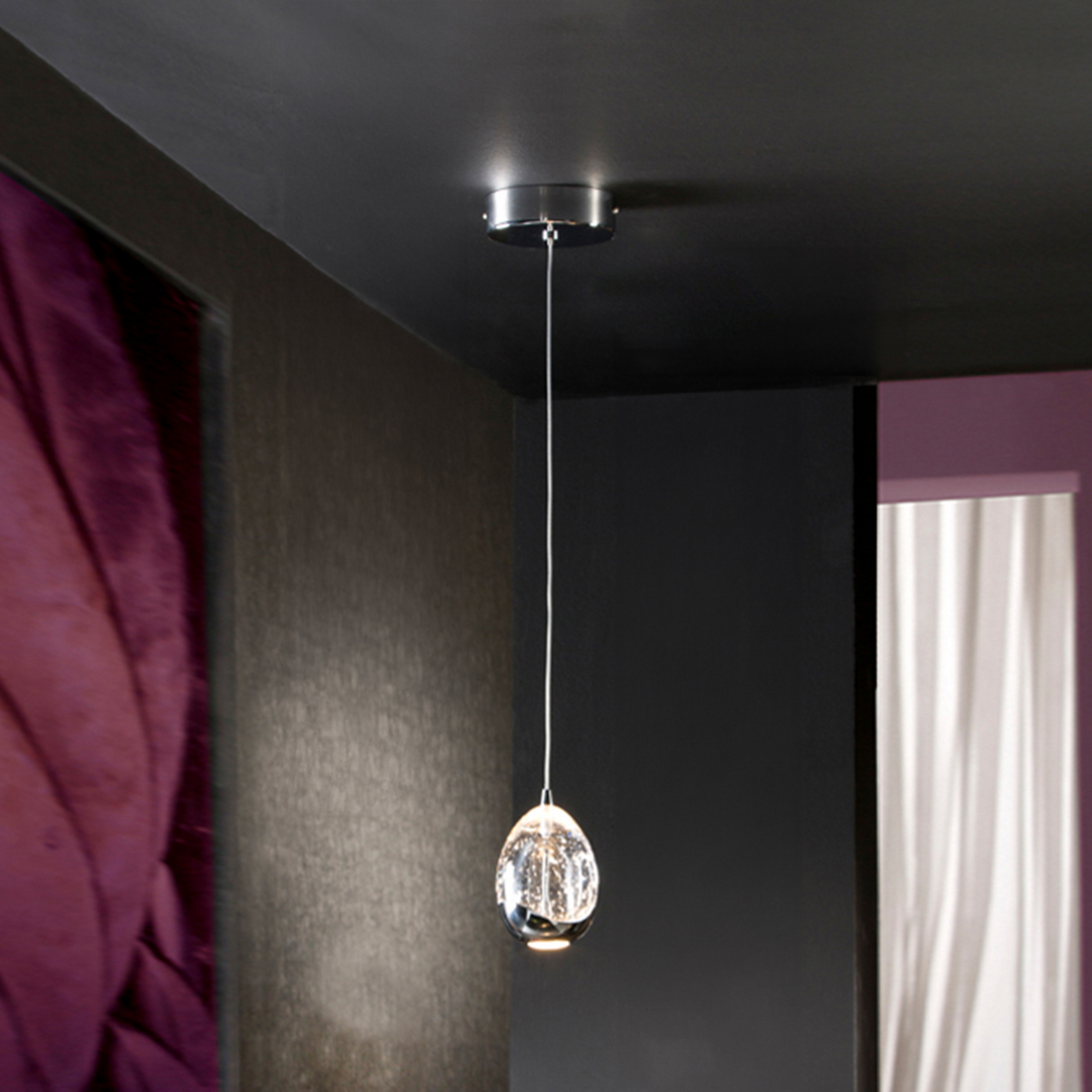 Lampada LED a sospensione Rocio, a 1 luce, metallo, vetro, cromo