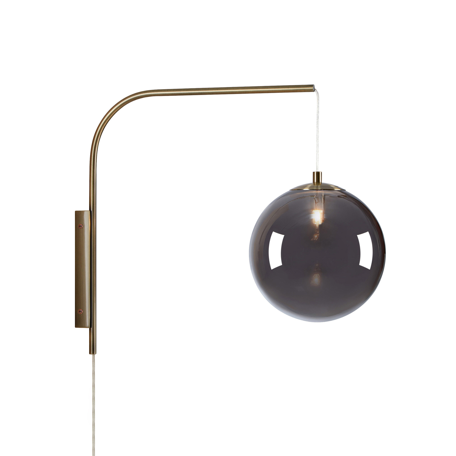 Dione wall light with a plug, brass/smoky grey