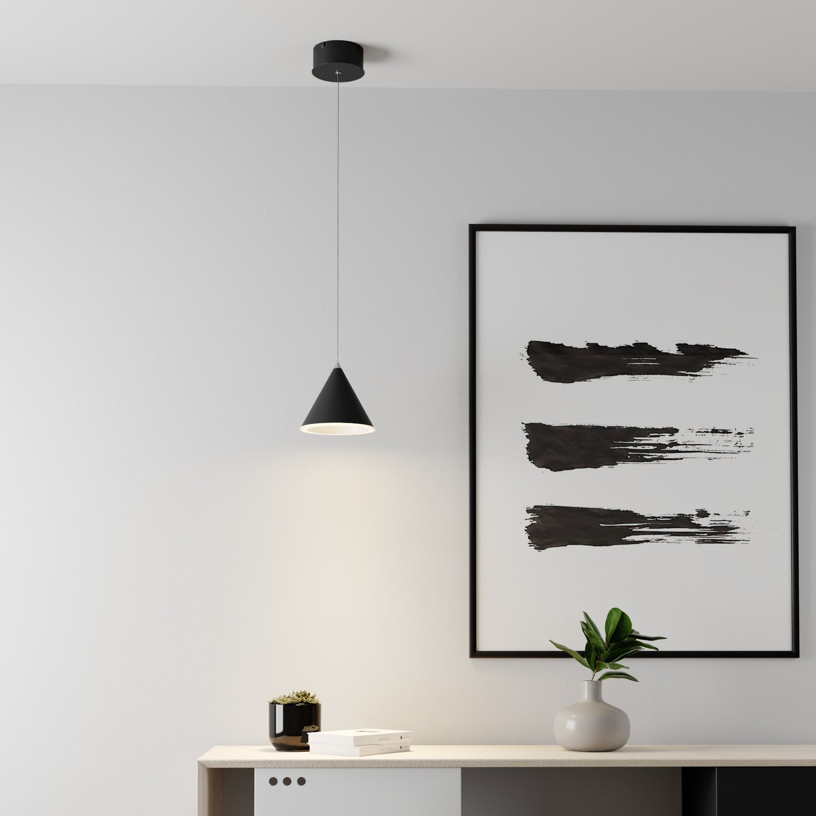 Lucande Livan LED hanging light, black, 1-bulb, for Living / Dining Room, steel, 8 W, energy efficiency: A+