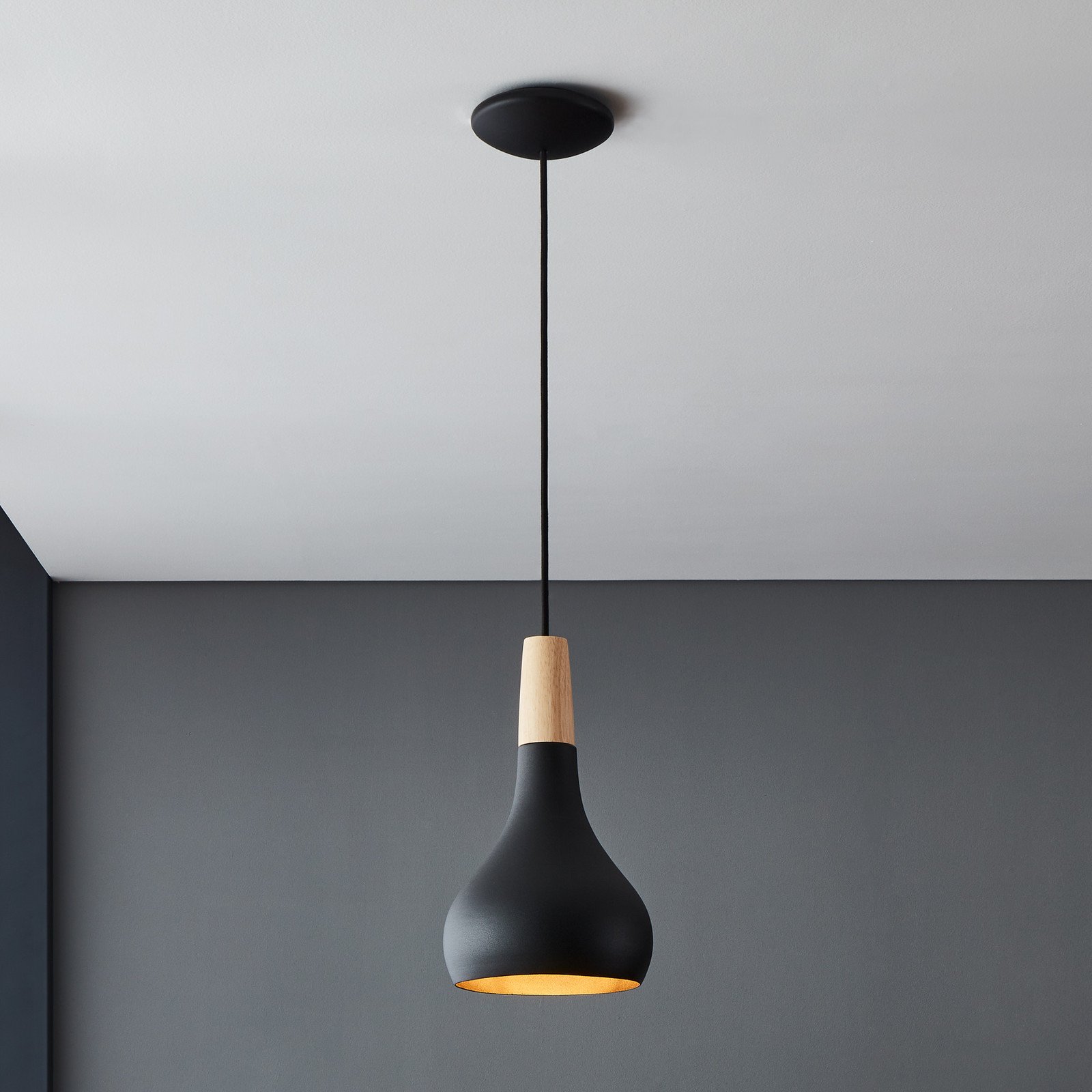EGLO Lampă suspendată Sabinar 1 lumină negru Ø 18 cm - Camera de zi / sufragerie - Scandinavă - negru lemn culoare deschisă - Metal