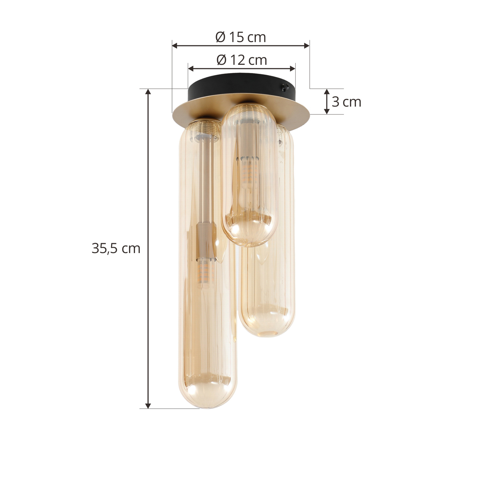 Lucande Freylin ceiling light, 3-bulb, amber, glass, 15 cm