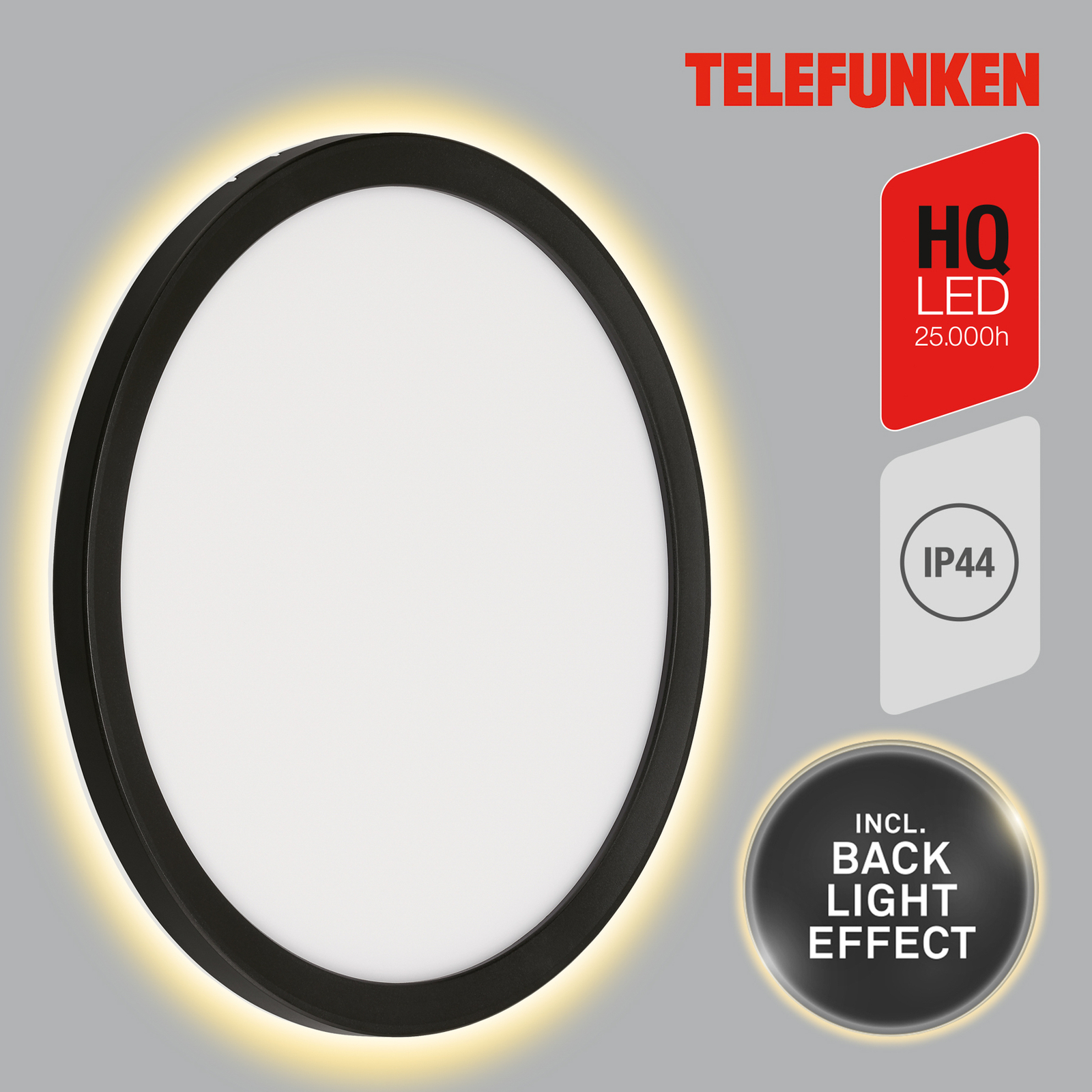 LED kültéri fali lámpa Nizza, Ø 28cm, fekete 4,000K