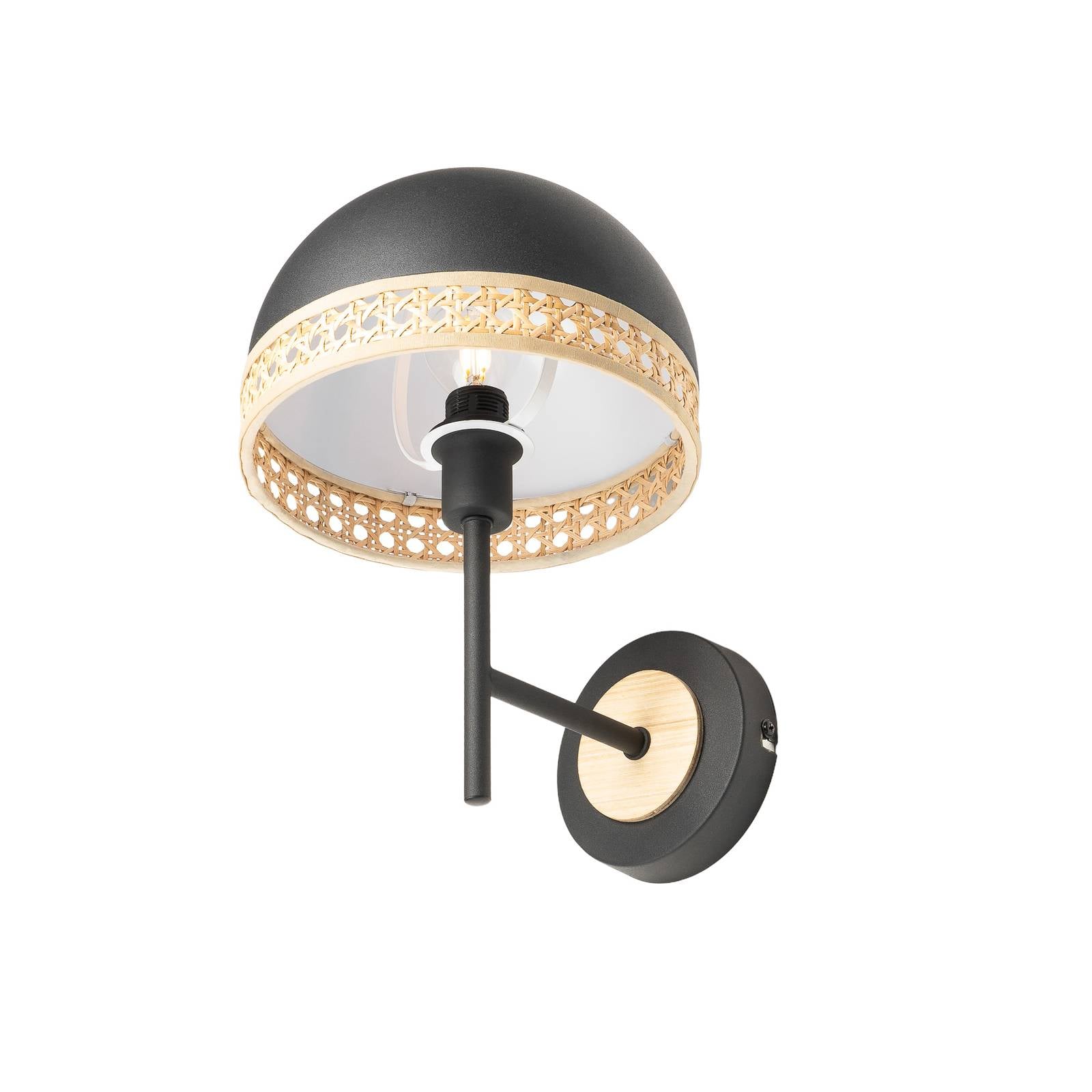 Lindby Lonnaris Wandleuchte mit Rattan, schwarz