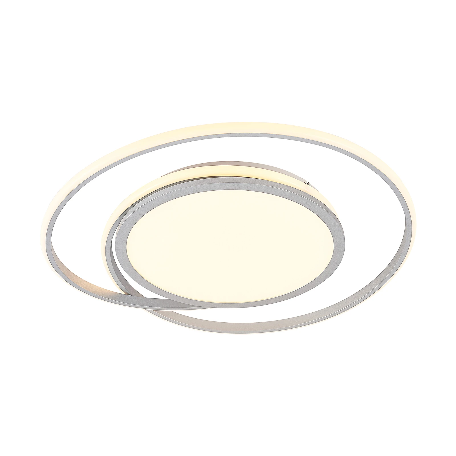 Lucande Plafonnier LED Noud, 65 cm, argenté, métal, CCT