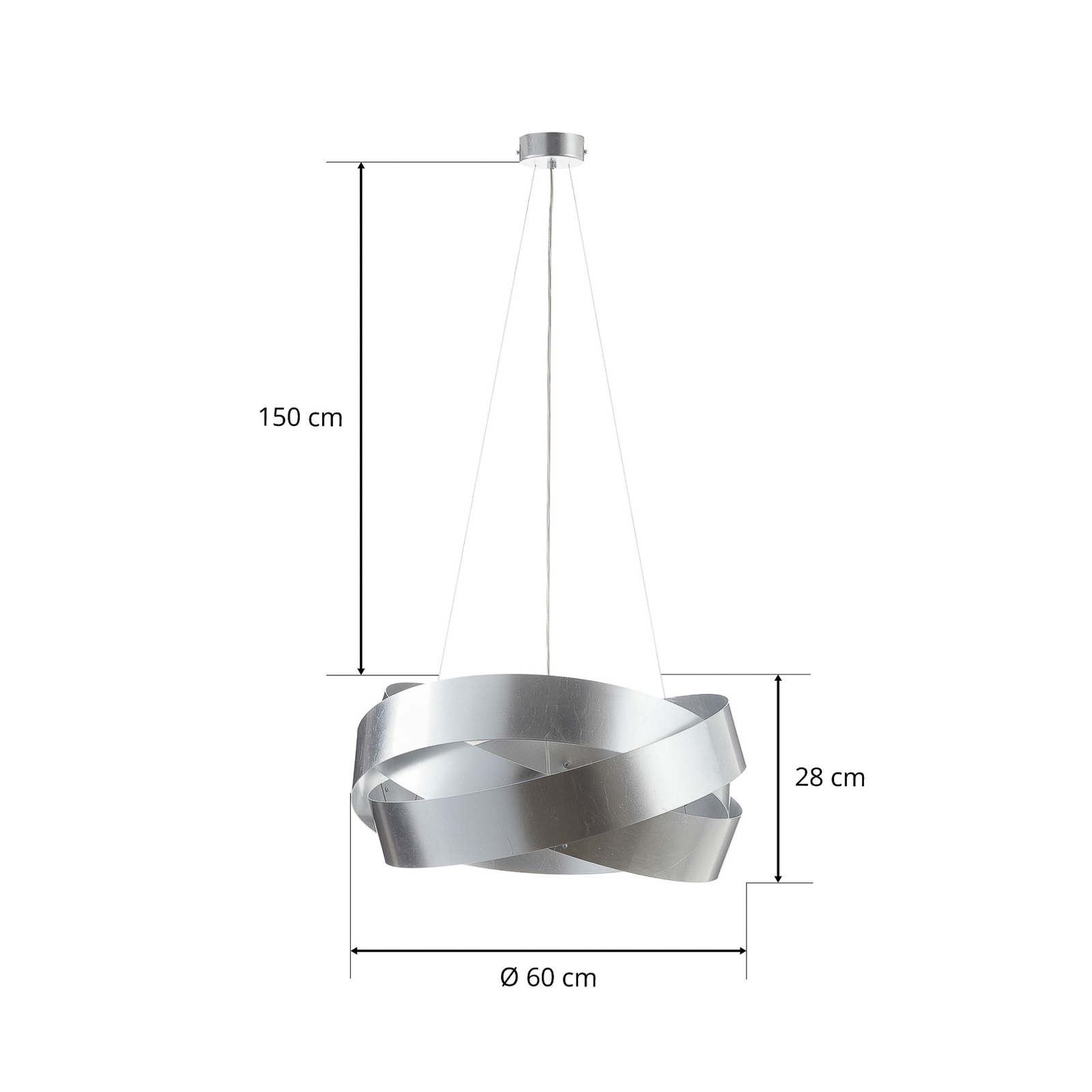 Závěsné svítidlo Pura se stříbrným listem, 60 cm, 3x E27