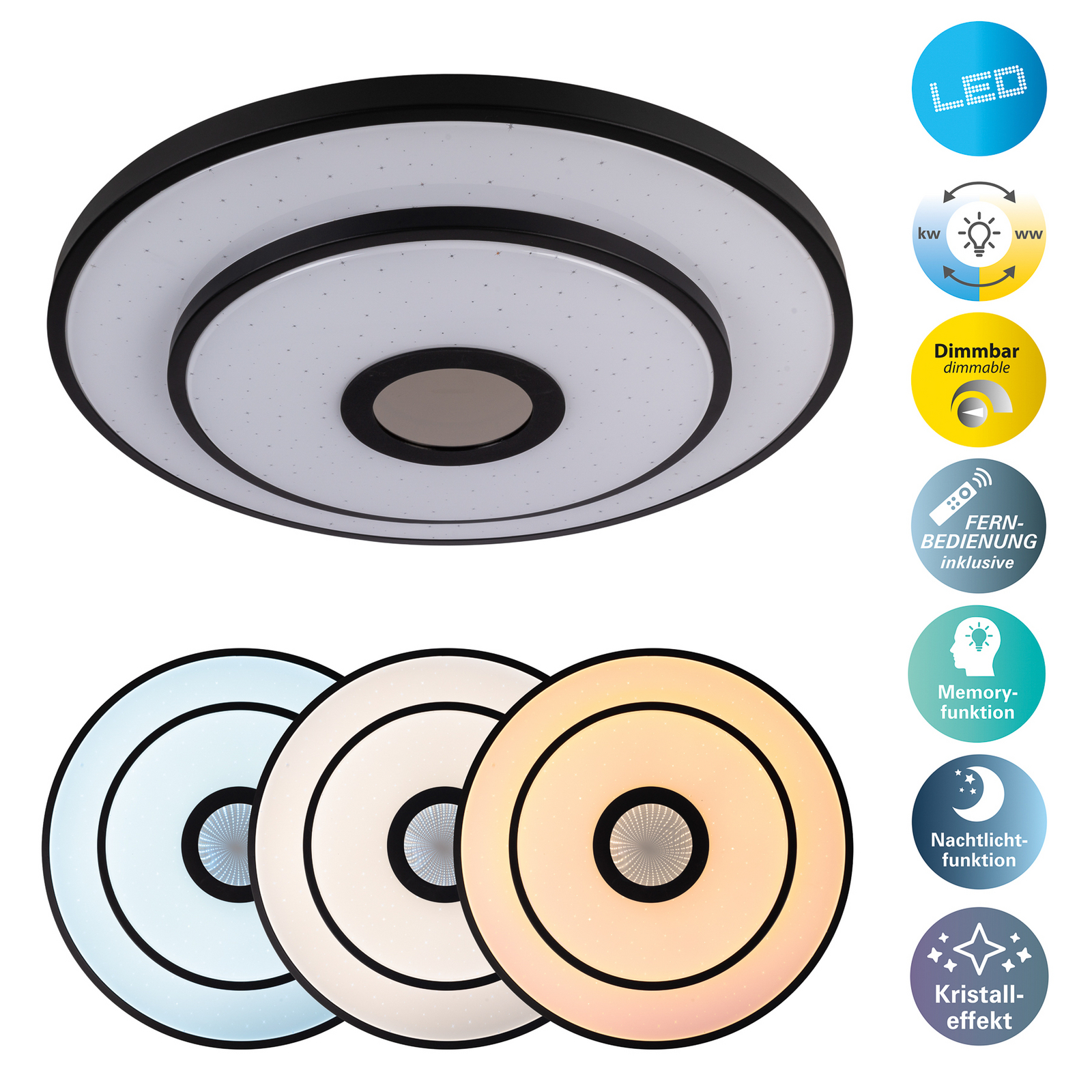 Genua LED ceiling lamp, black, iron, CCT, remote control Genua LED ceiling lamp, black, iron, CCT, remote control