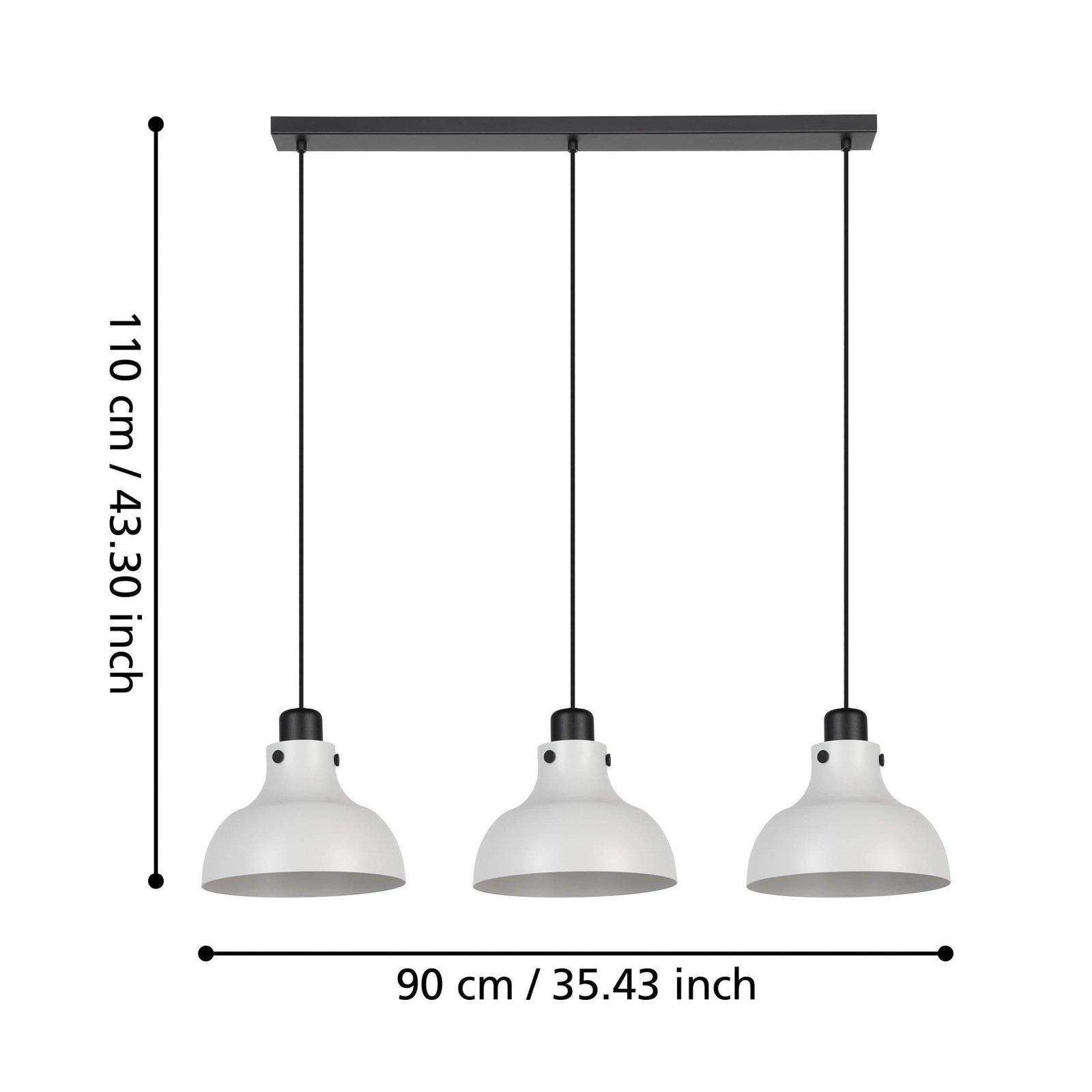 Lámpara colgante Matlock, longitud 90 cm, gris/negro, 3 luces.