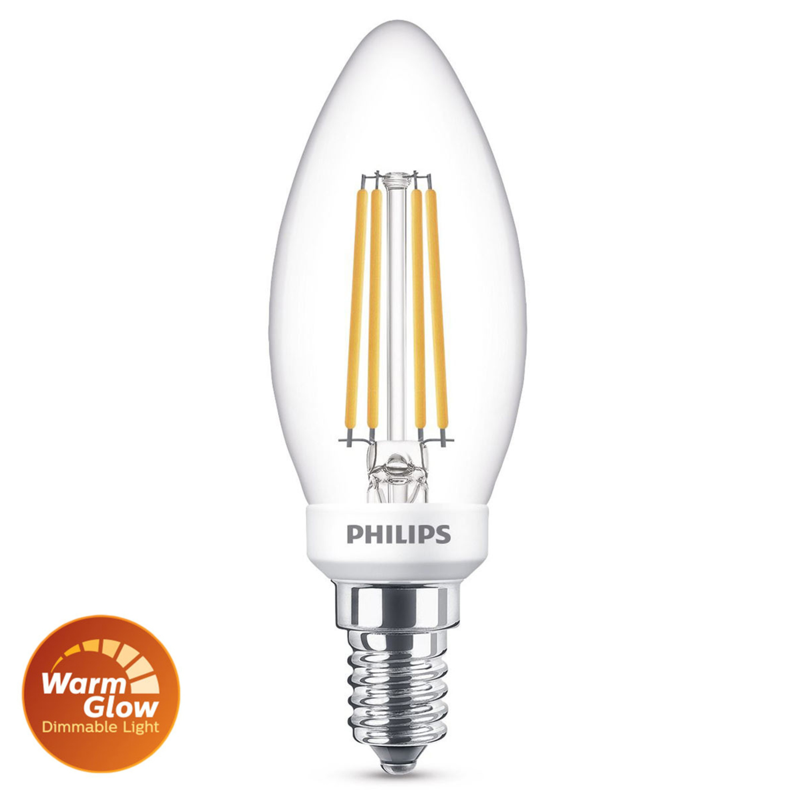 Philips LED-pære E14 B35 3,4 W 2 700 K WarmGlow