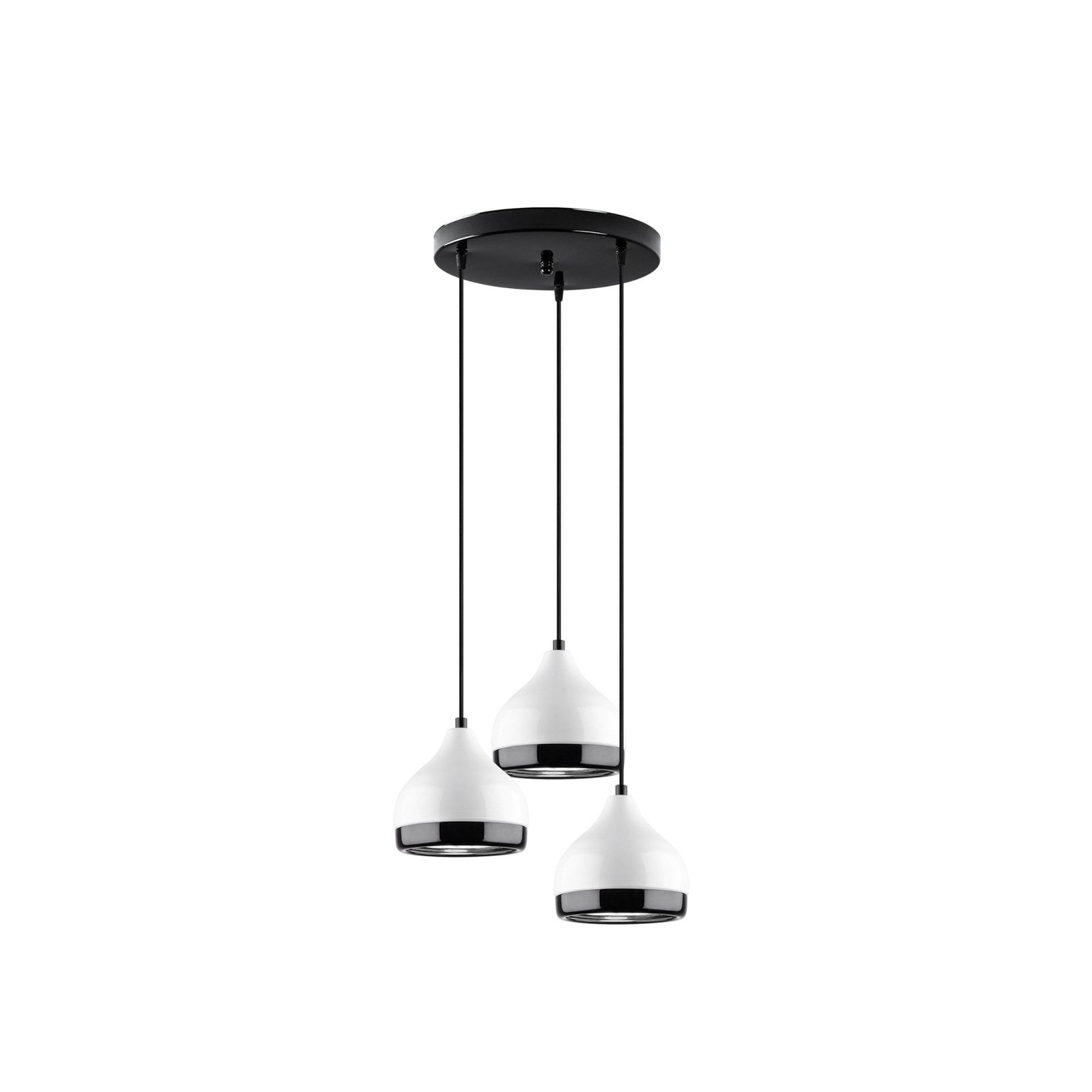 Yildo 6873 pendant light, white/black, metal 3-bulb round