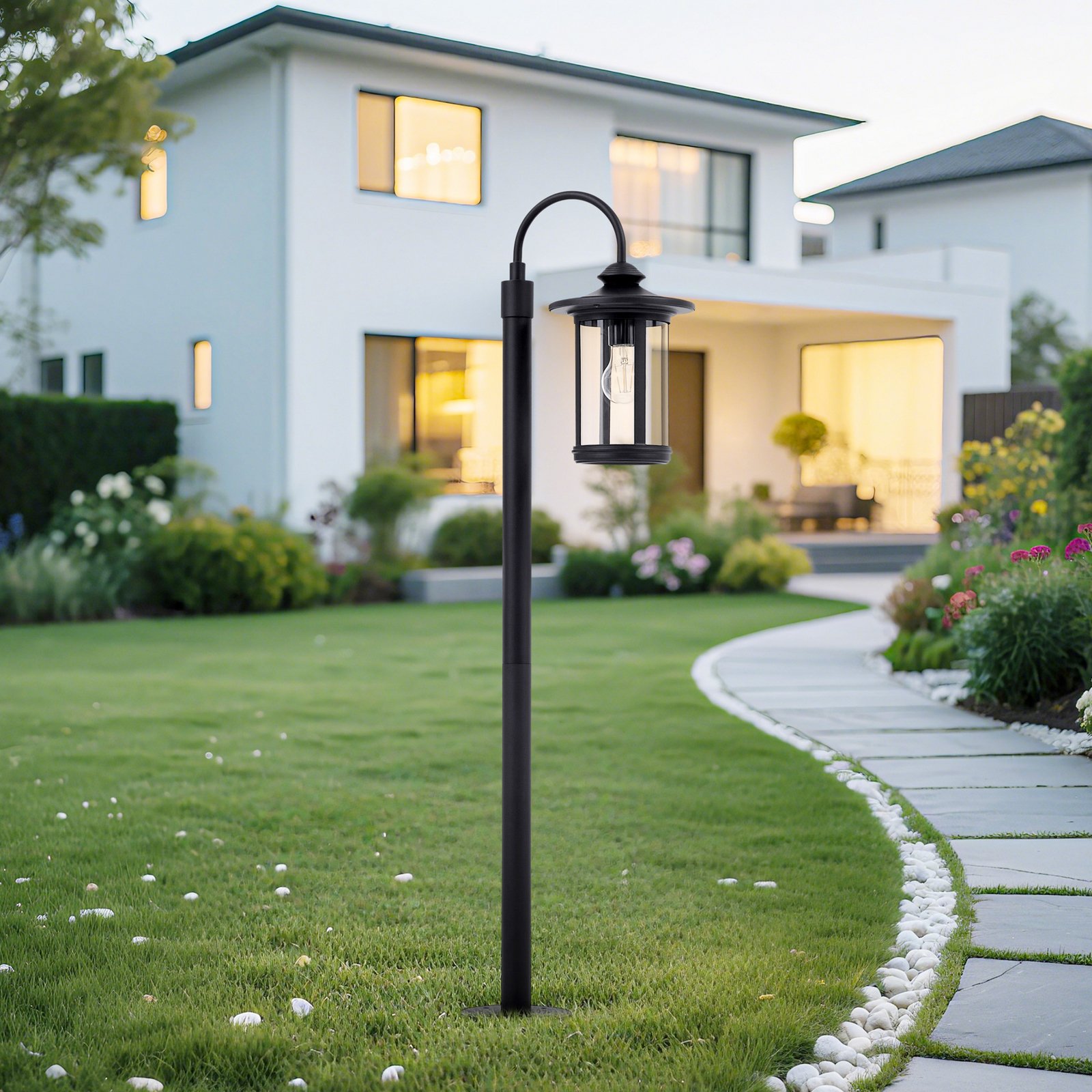 Lindby Zayn path light, black, glass, height 109 cm, IP65