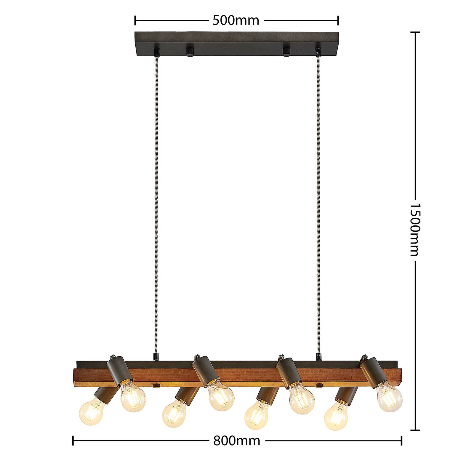 Lindby Morleen - lampa wisząca 8-pkt drewno ciemne